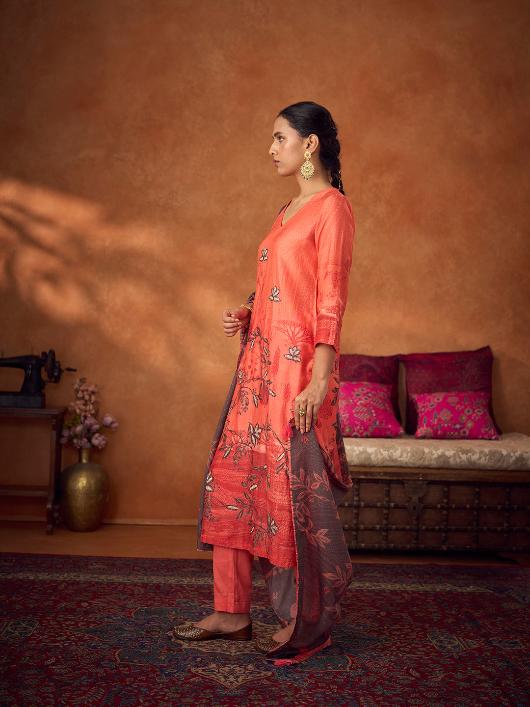 Azaara Unstitched Kurta Set - Orange