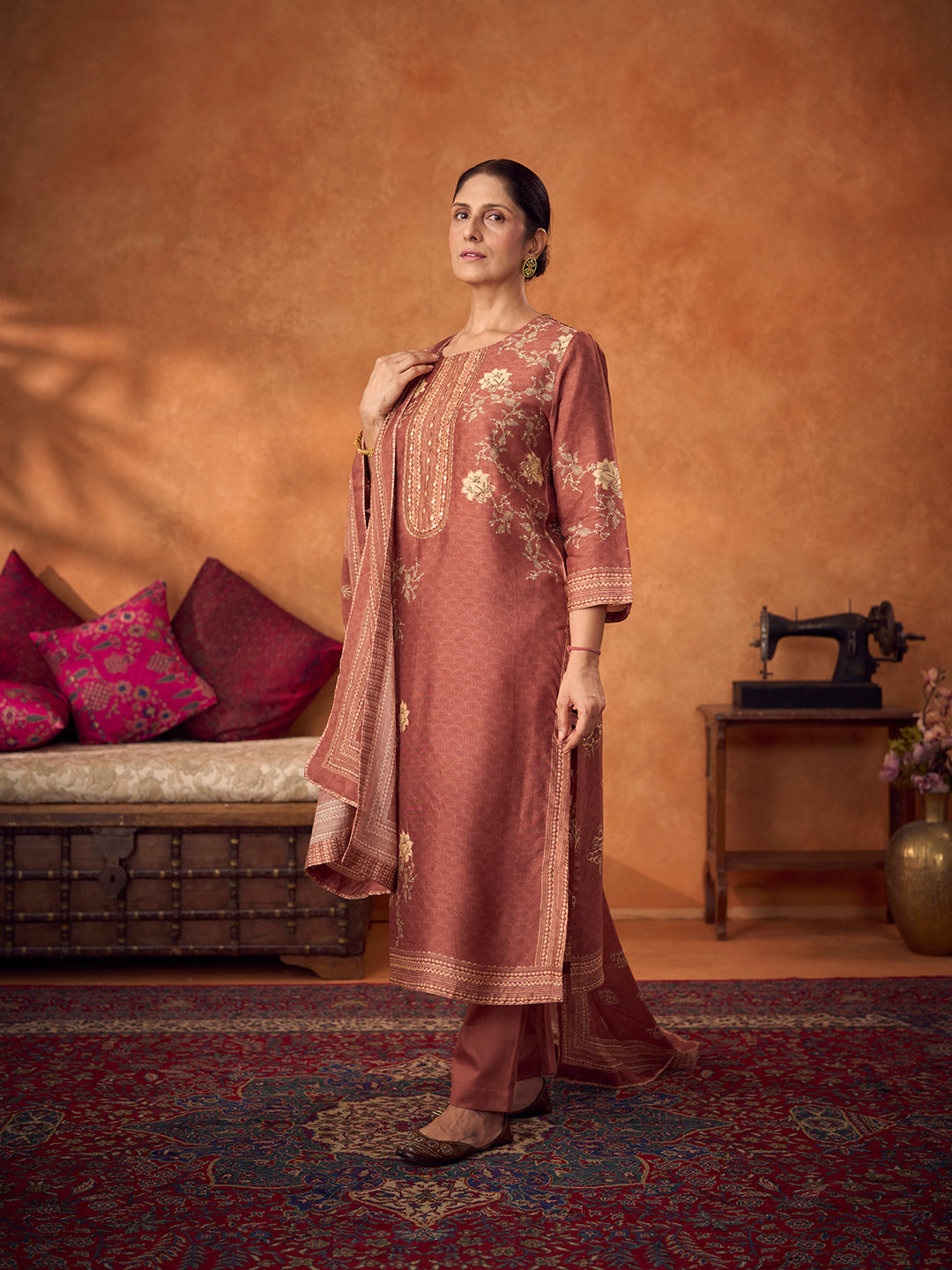 Lamha Unstitched Kurta Set - Brown