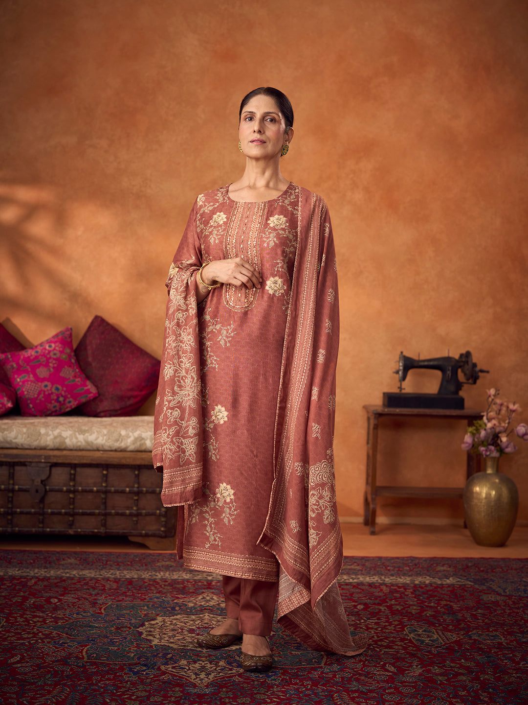Lamha Unstitched Kurta Set - Brown