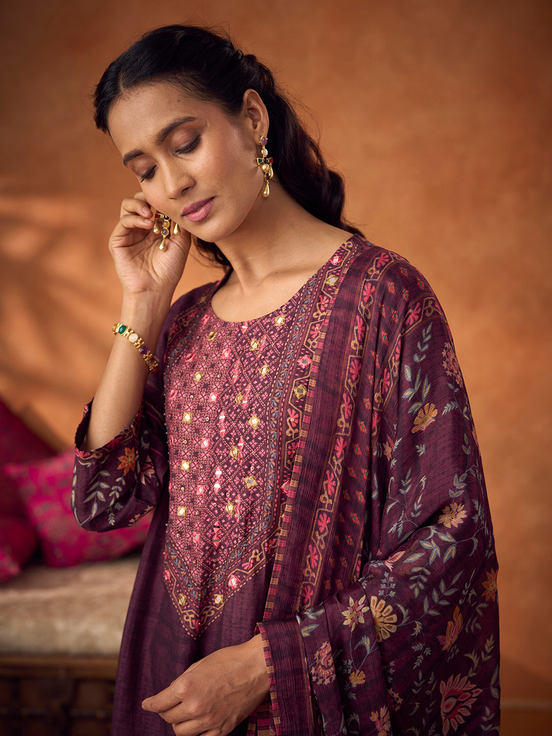 Silsila Unstitched Kurta Set - Purple