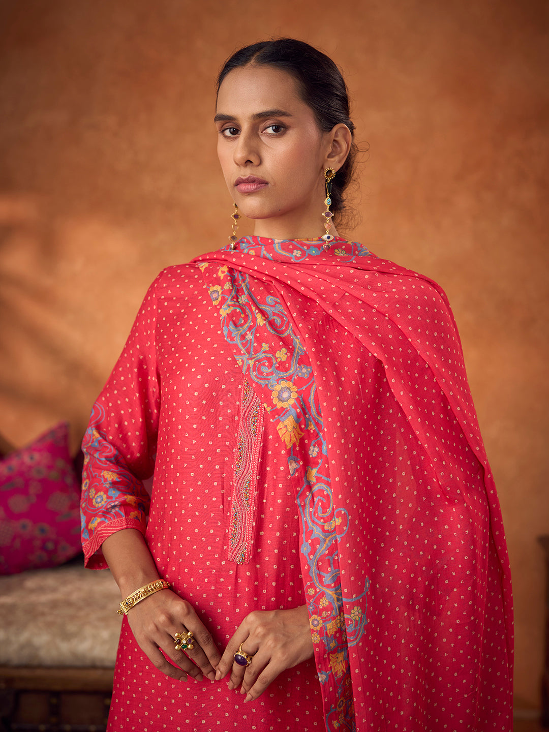 Gulmarg Unstitched Kurta Set - Red