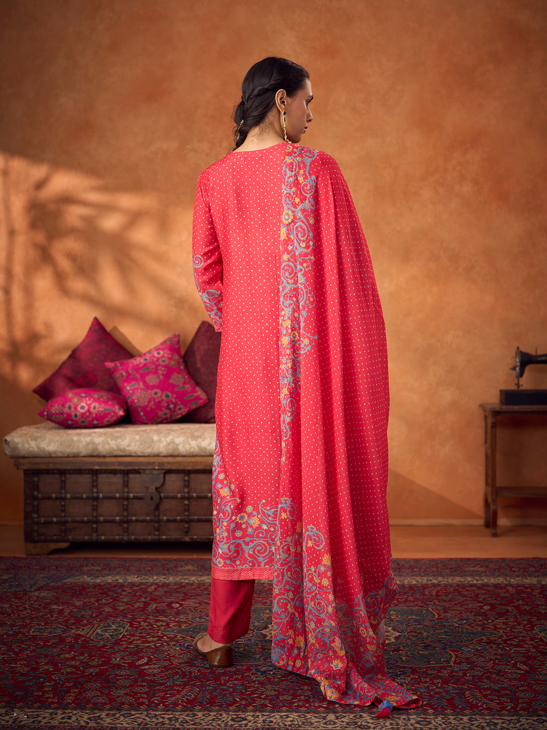 Gulmarg Unstitched Kurta Set - Red