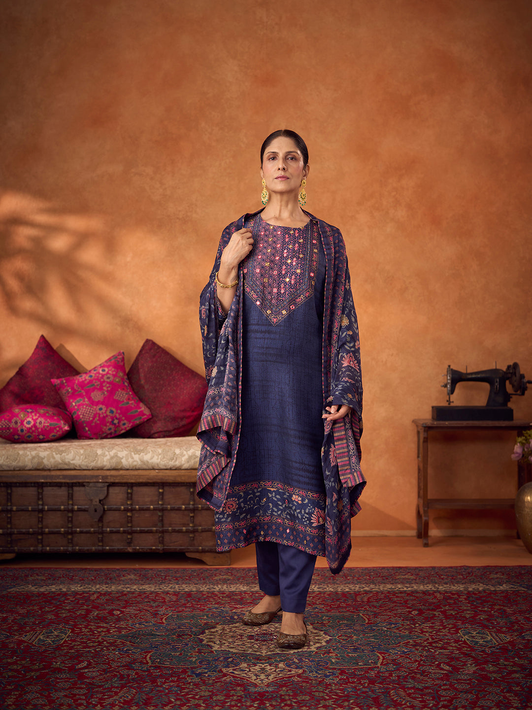 Neer Unstitched Kurta Set - Blue
