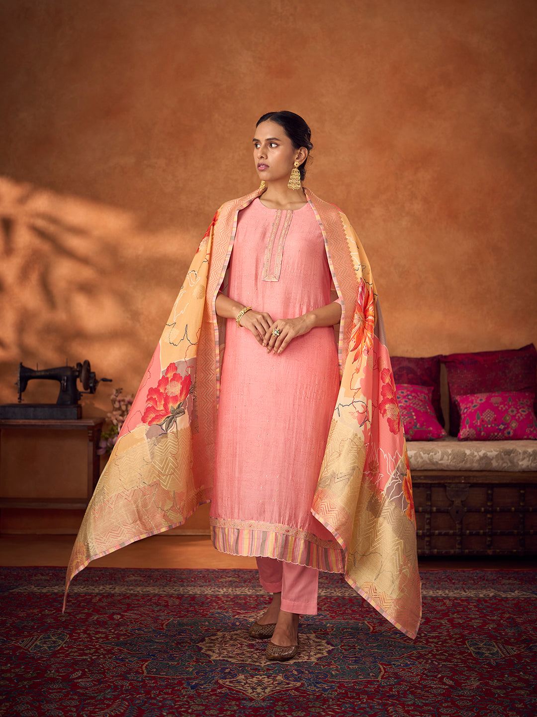 Gulbutti Unstitched Kurta Set - Pink