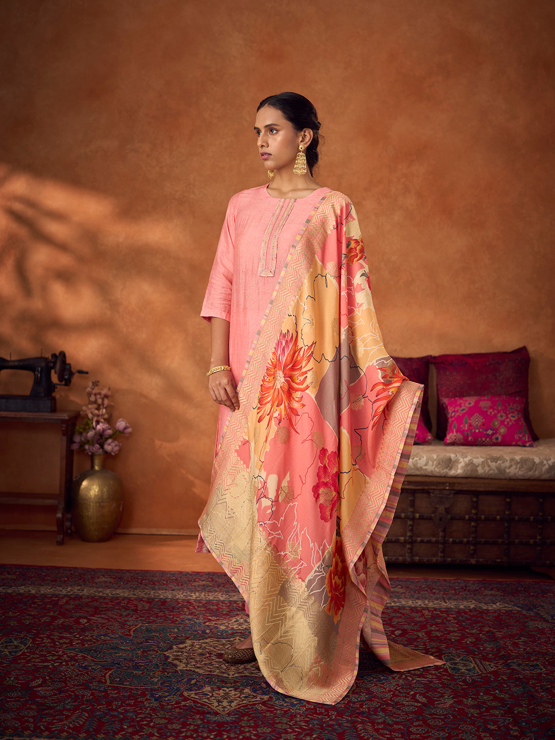 Gulbutti Unstitched Kurta Set - Pink