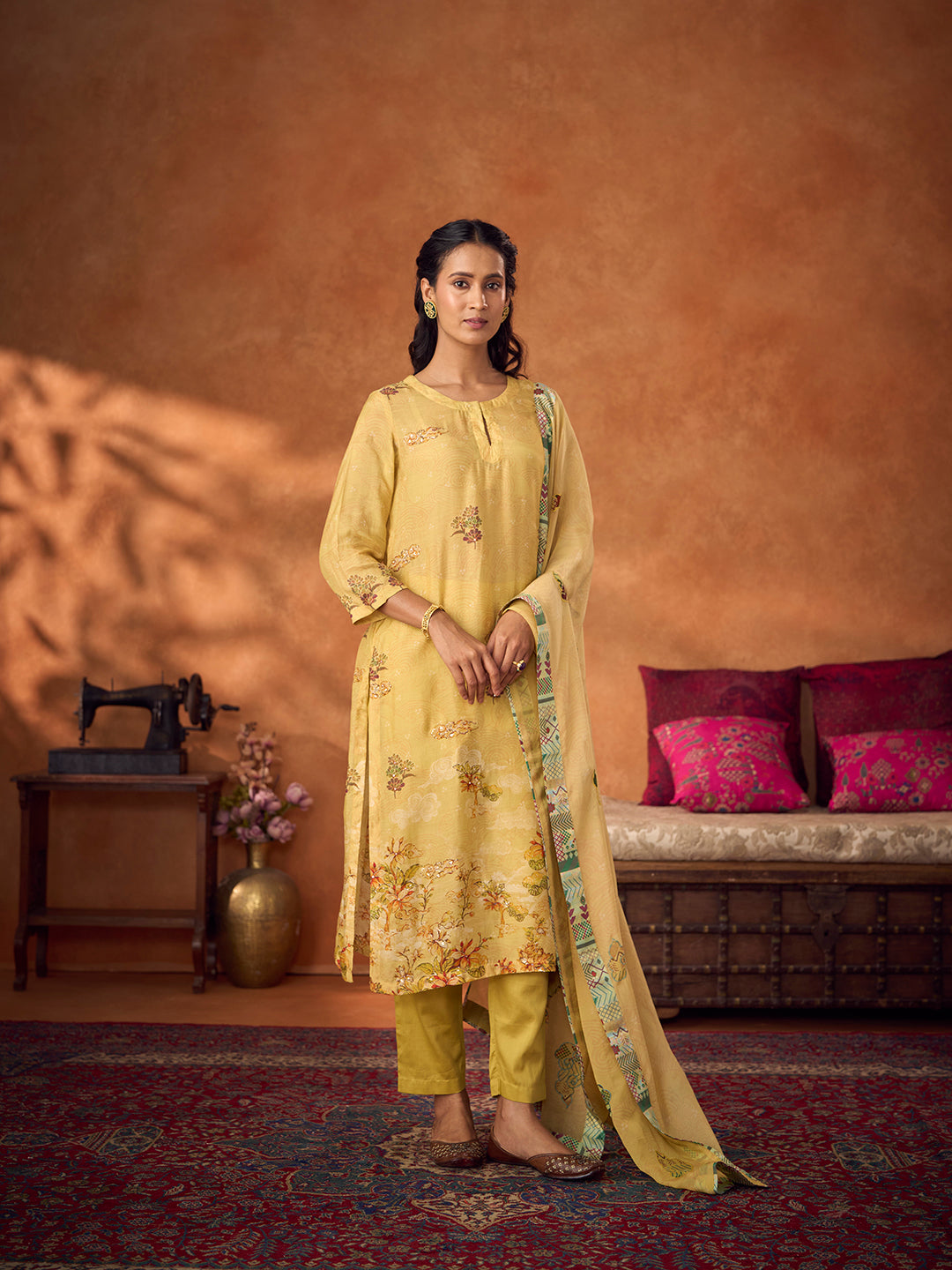Naqsh Unstitched Kurta Set - Yellow