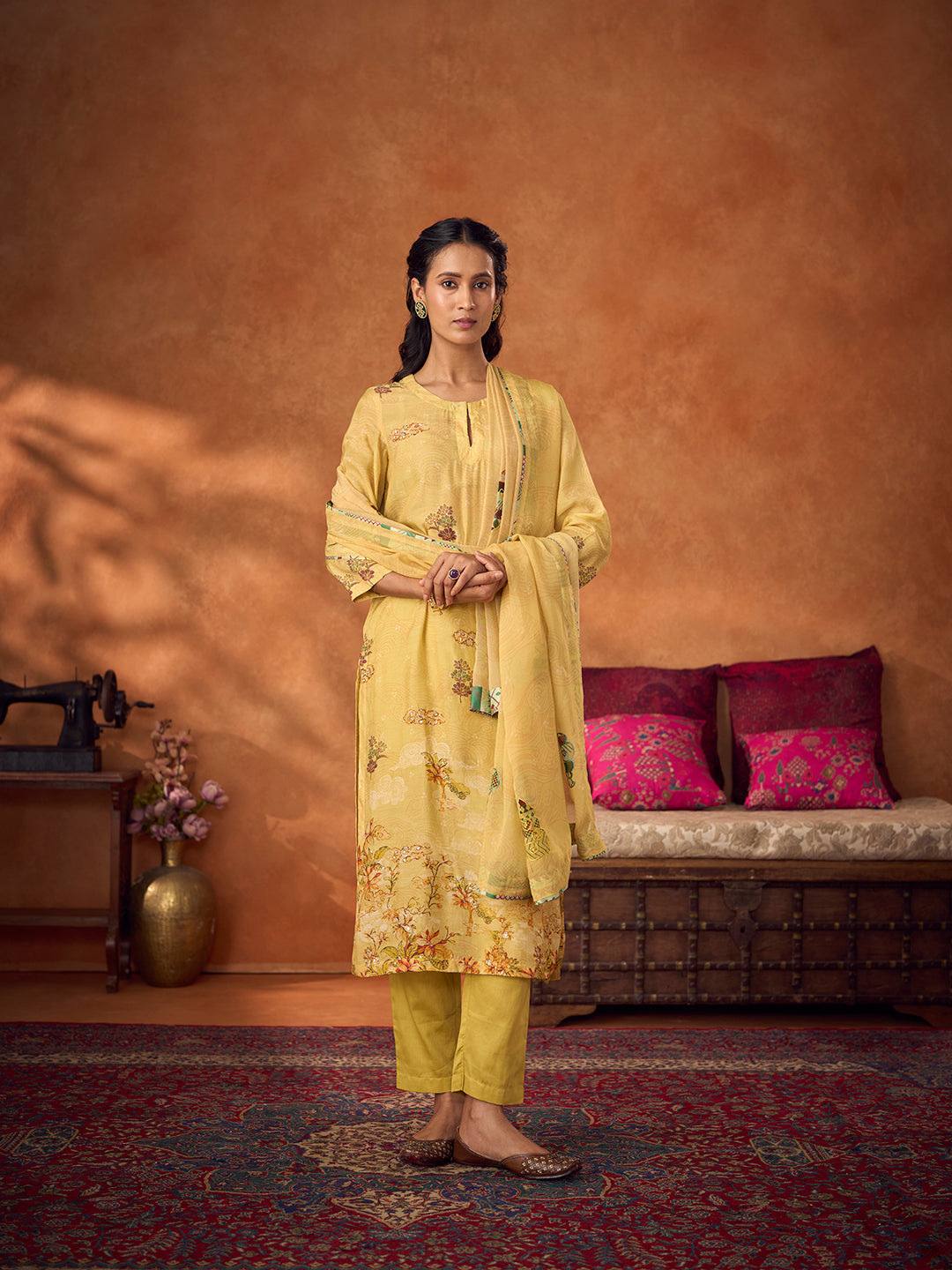 Naqsh Unstitched Kurta Set - Yellow