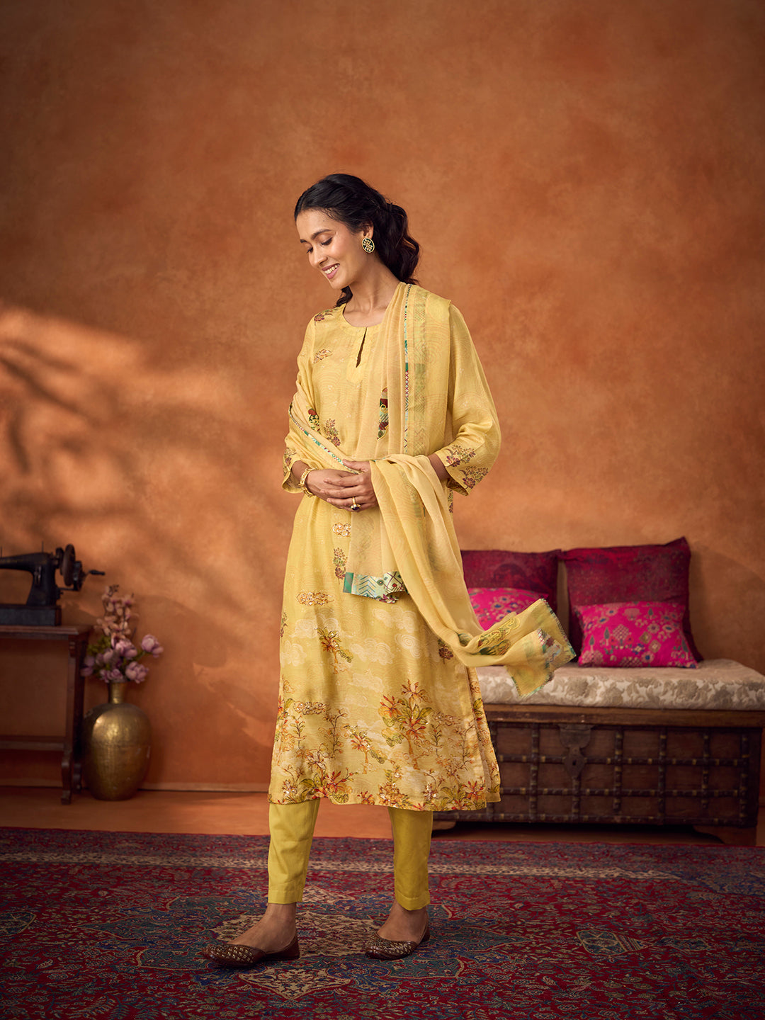 Naqsh Unstitched Kurta Set - Yellow