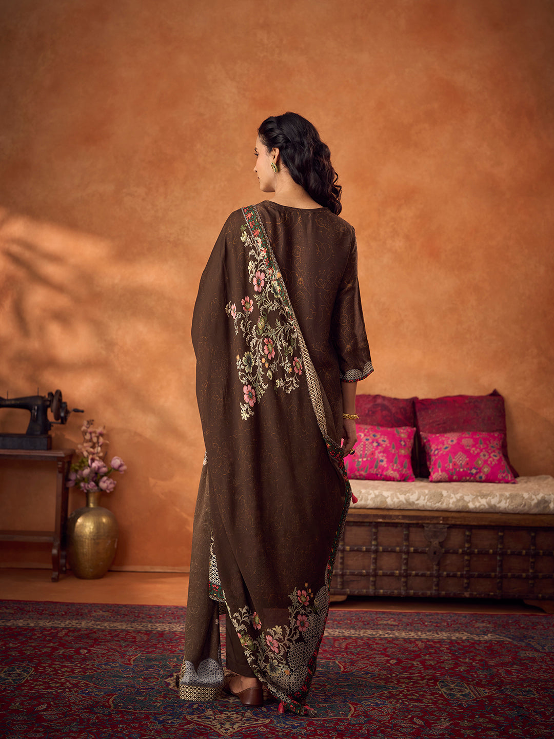 Zehra Unstitched Kurta Set - Brown