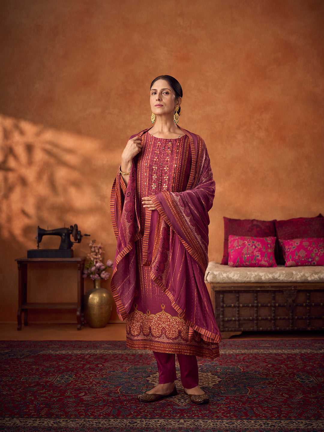 Rilli Unstitched Kurta Set - Purple