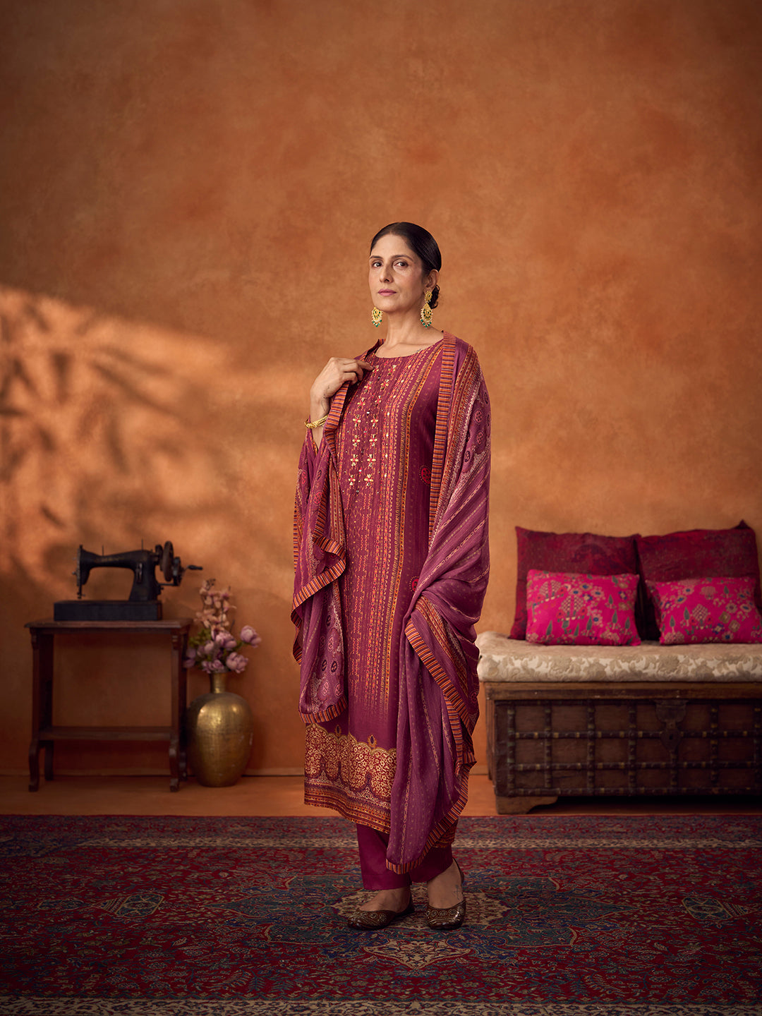 Rilli Unstitched Kurta Set - Purple