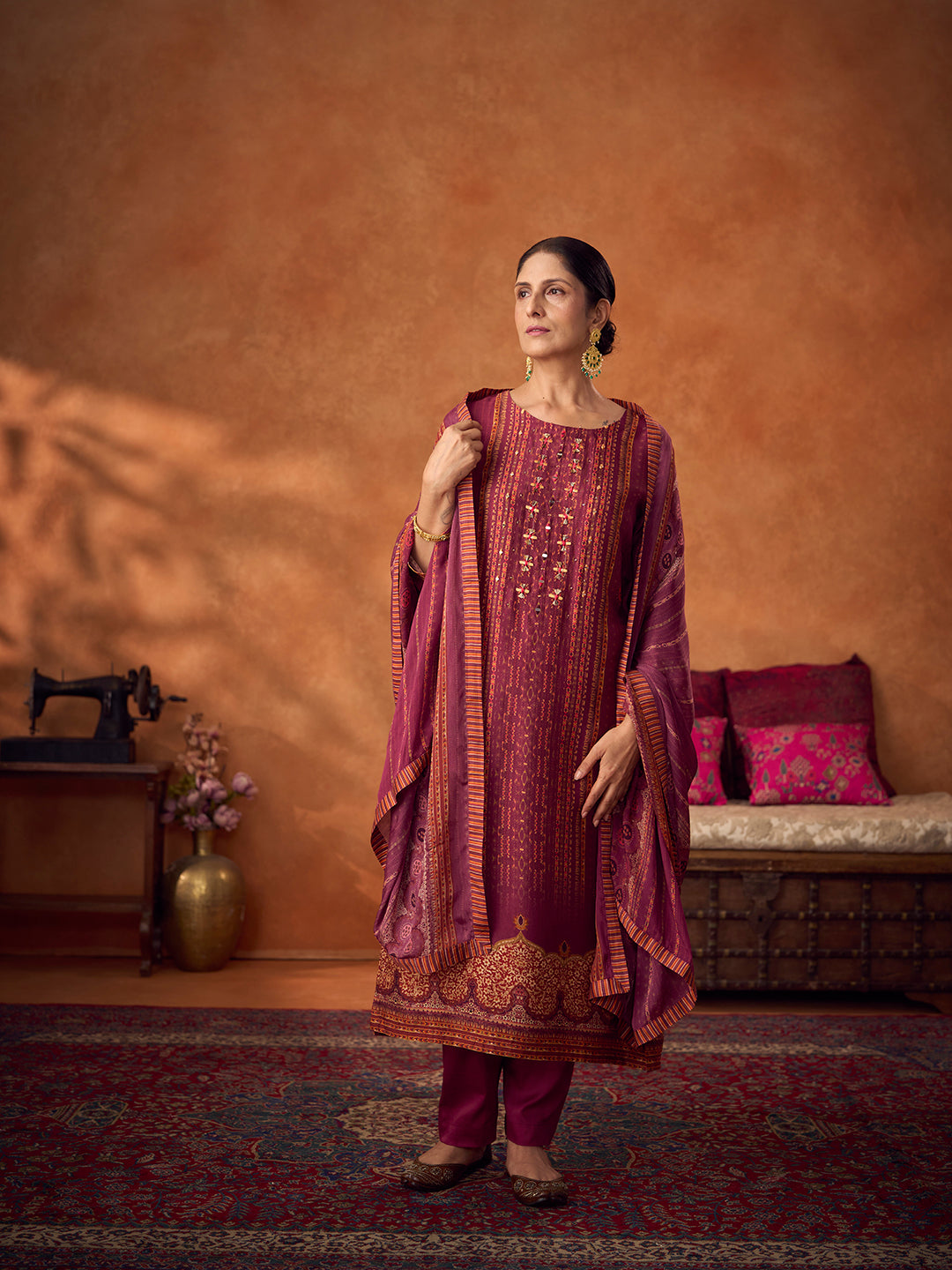 Rilli Unstitched Kurta Set - Purple