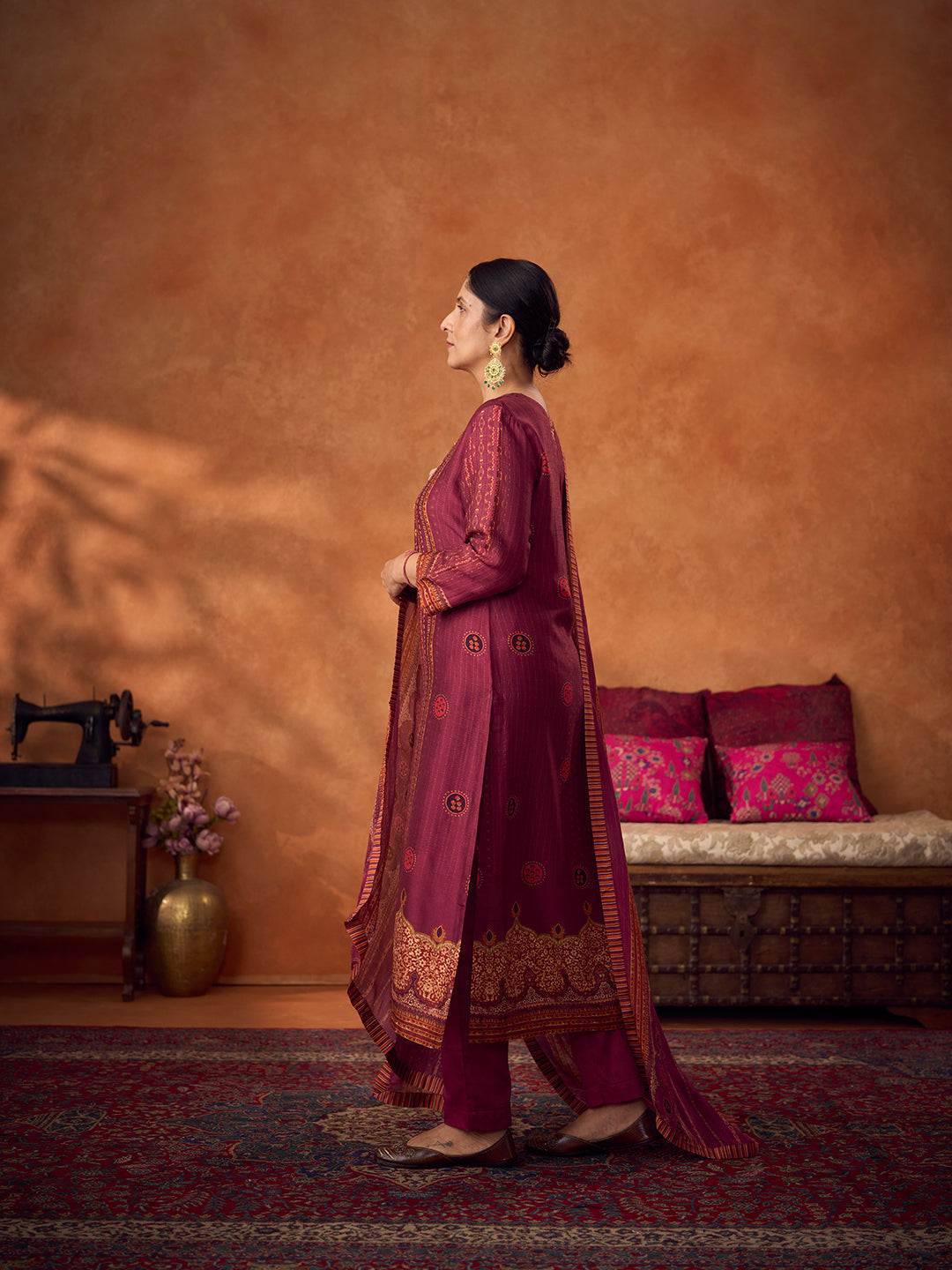 Rilli Unstitched Kurta Set - Purple