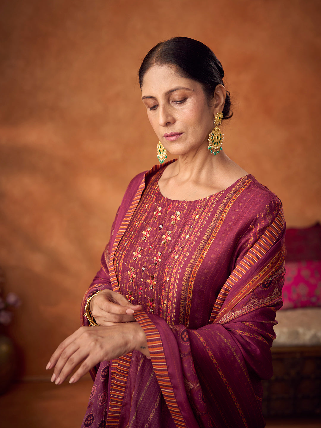 Rilli Unstitched Kurta Set - Purple