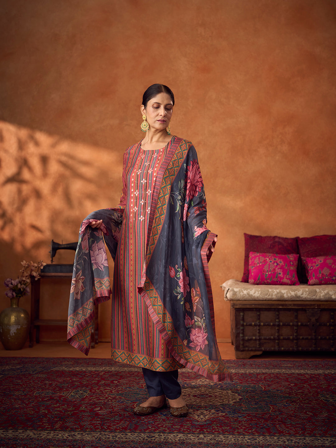 Raqs Unstitched Kurta Set - Orange