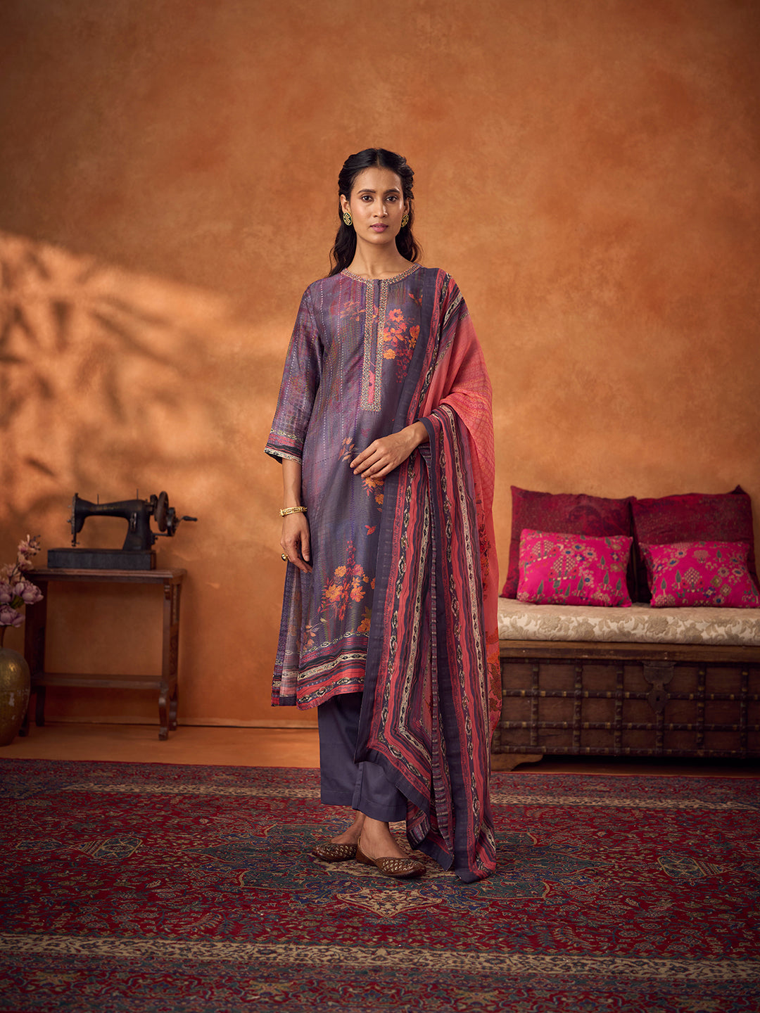 Zarbaft Unstitched Kurta Set - Blue