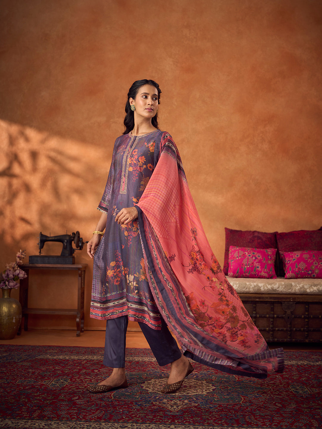 Zarbaft Unstitched Kurta Set - Blue