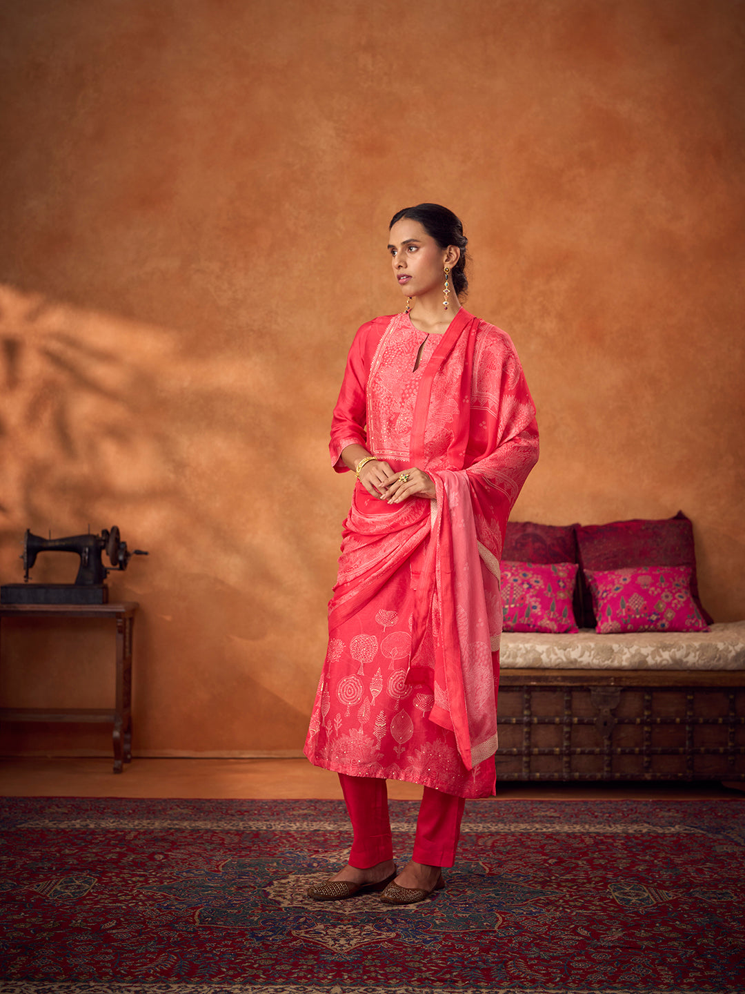 Qissa Unstitched Kurta Set - Orange