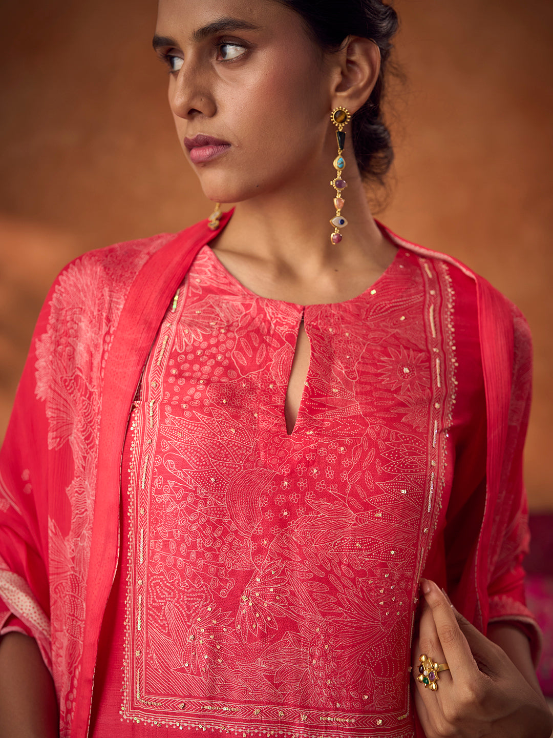 Qissa Unstitched Kurta Set - Orange