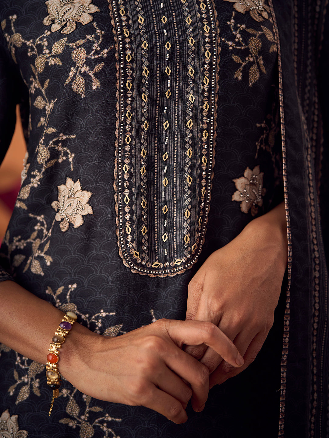 Tahni Unstitched Kurta Set - Black