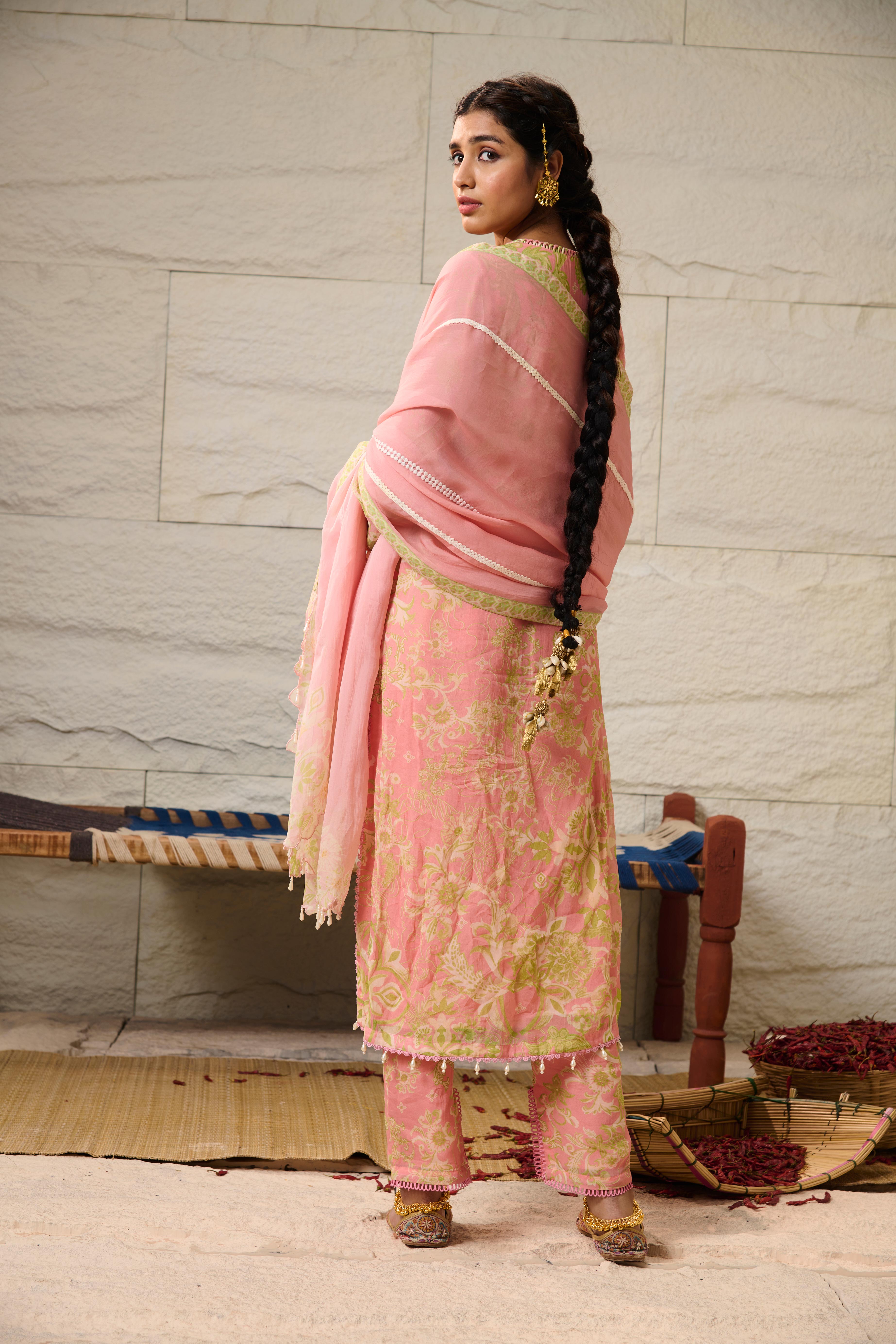 Shama Kurta Set with Dupatta - Pink