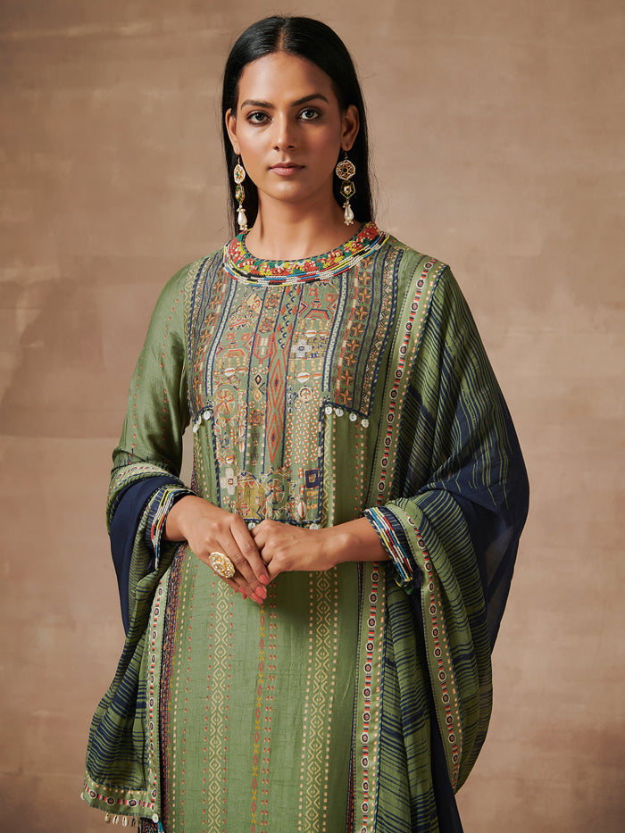 Shanao Green Kurta Set with Dupatta