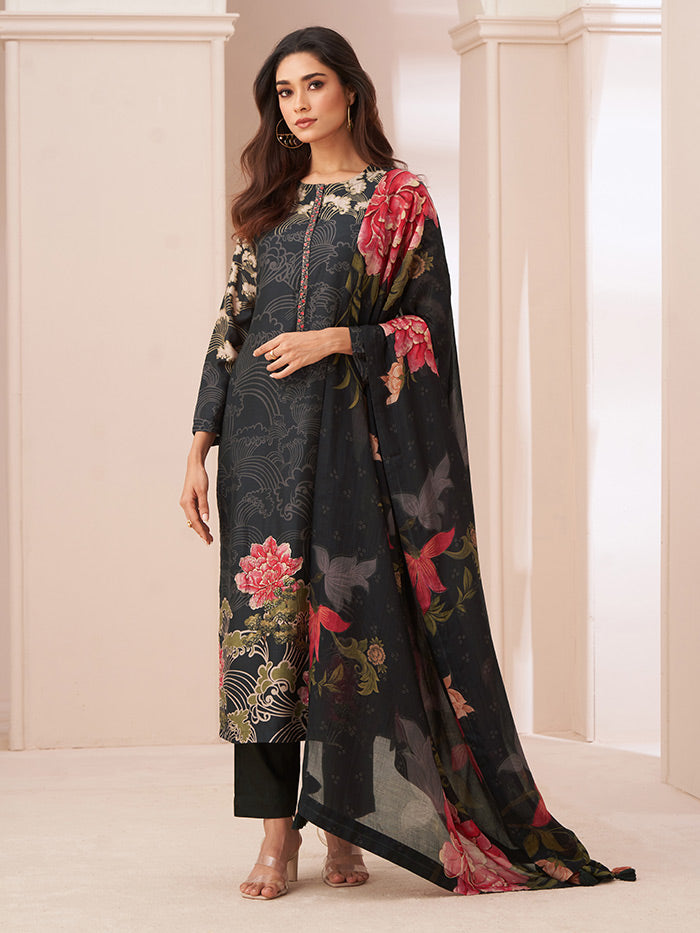 Mukhi Unstitched Kurta Set - Black