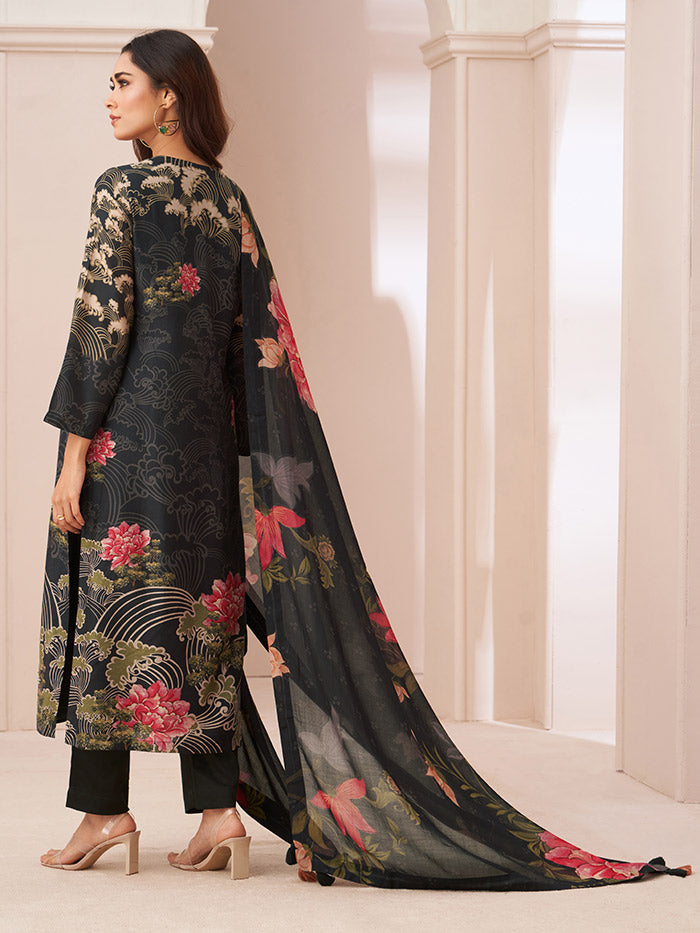 Mukhi Unstitched Kurta Set - Black