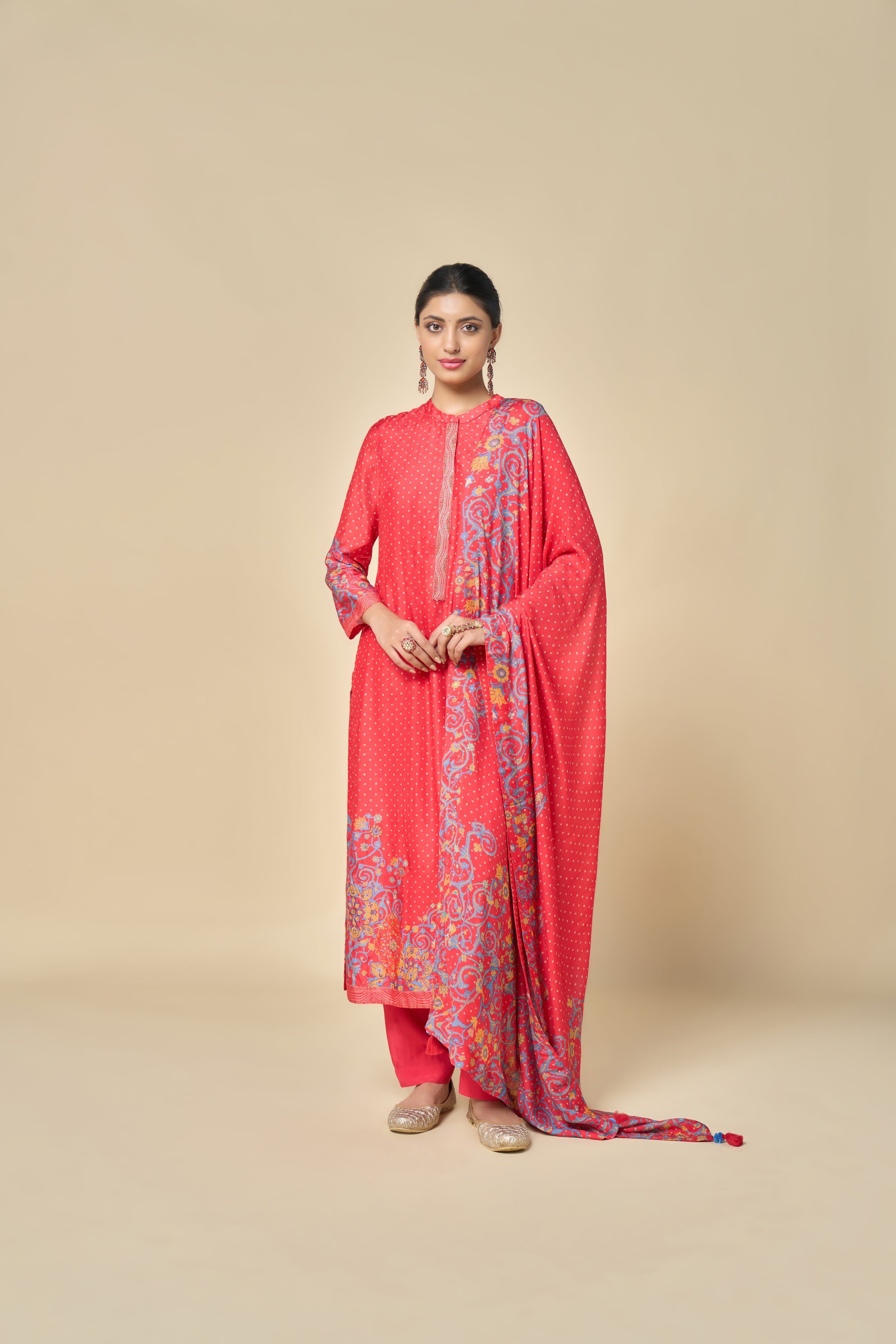 Gulmarg Unstitched Kurta Set - Coral