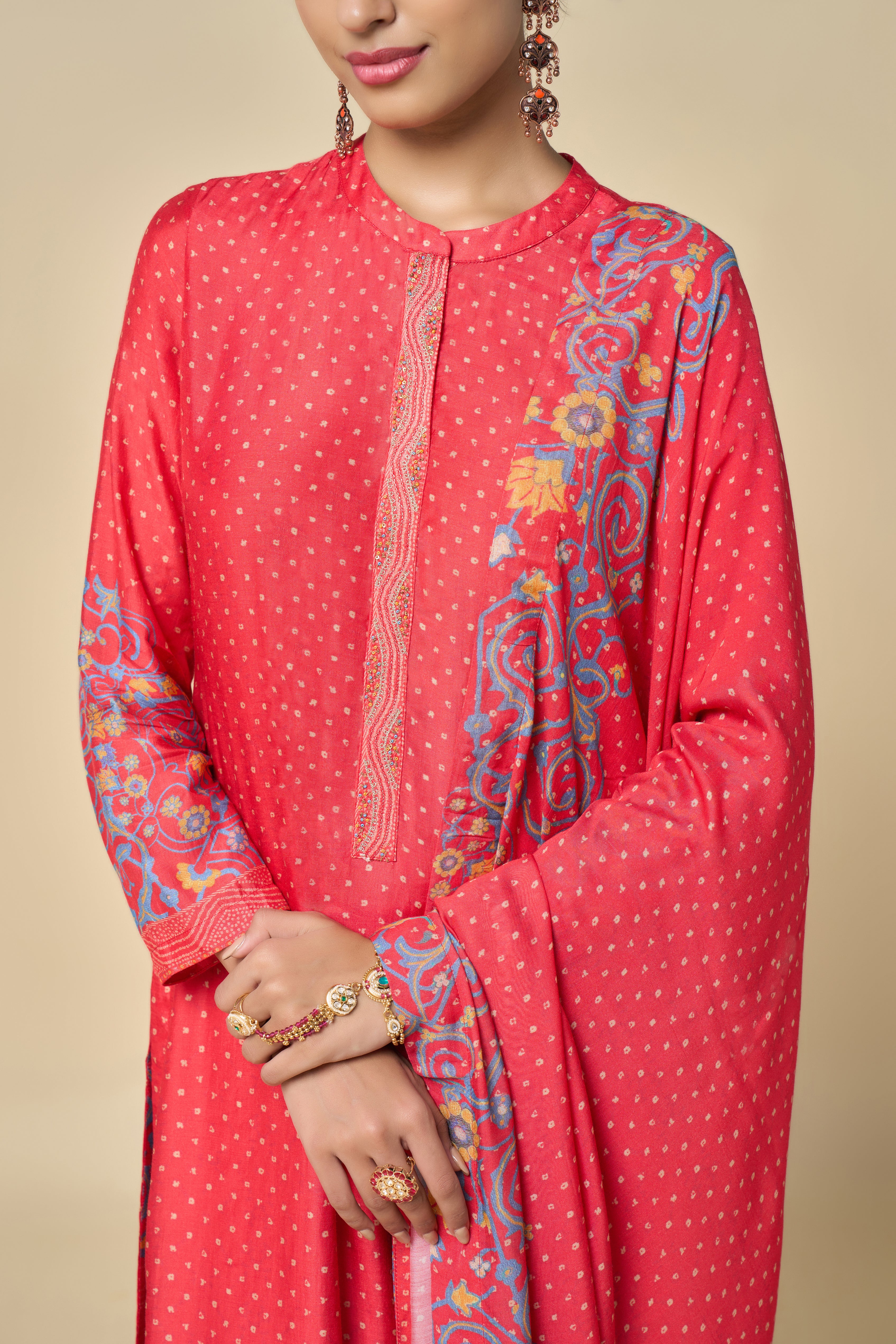 Gulmarg Unstitched Kurta Set - Coral