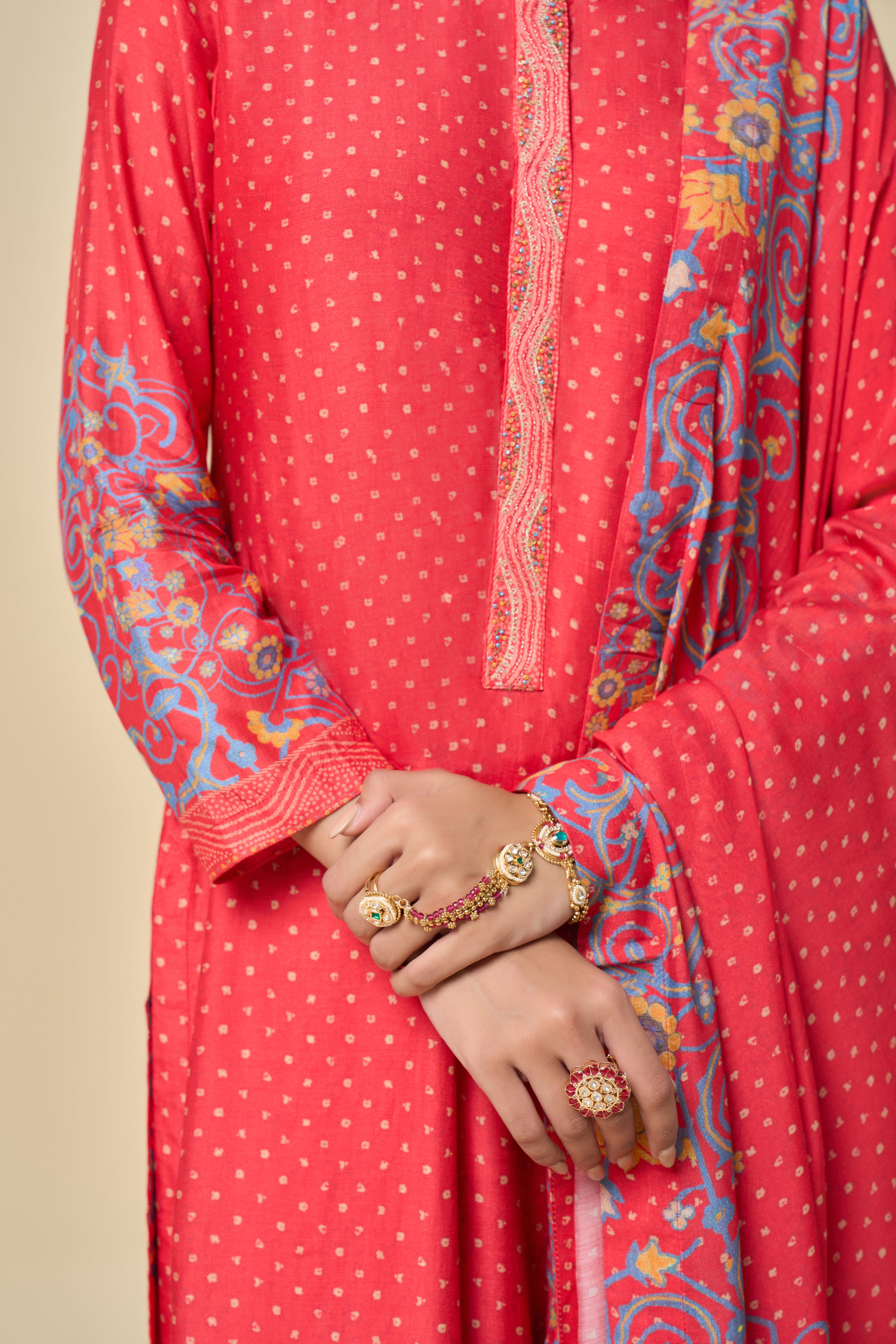 Gulmarg Unstitched Kurta Set - Coral
