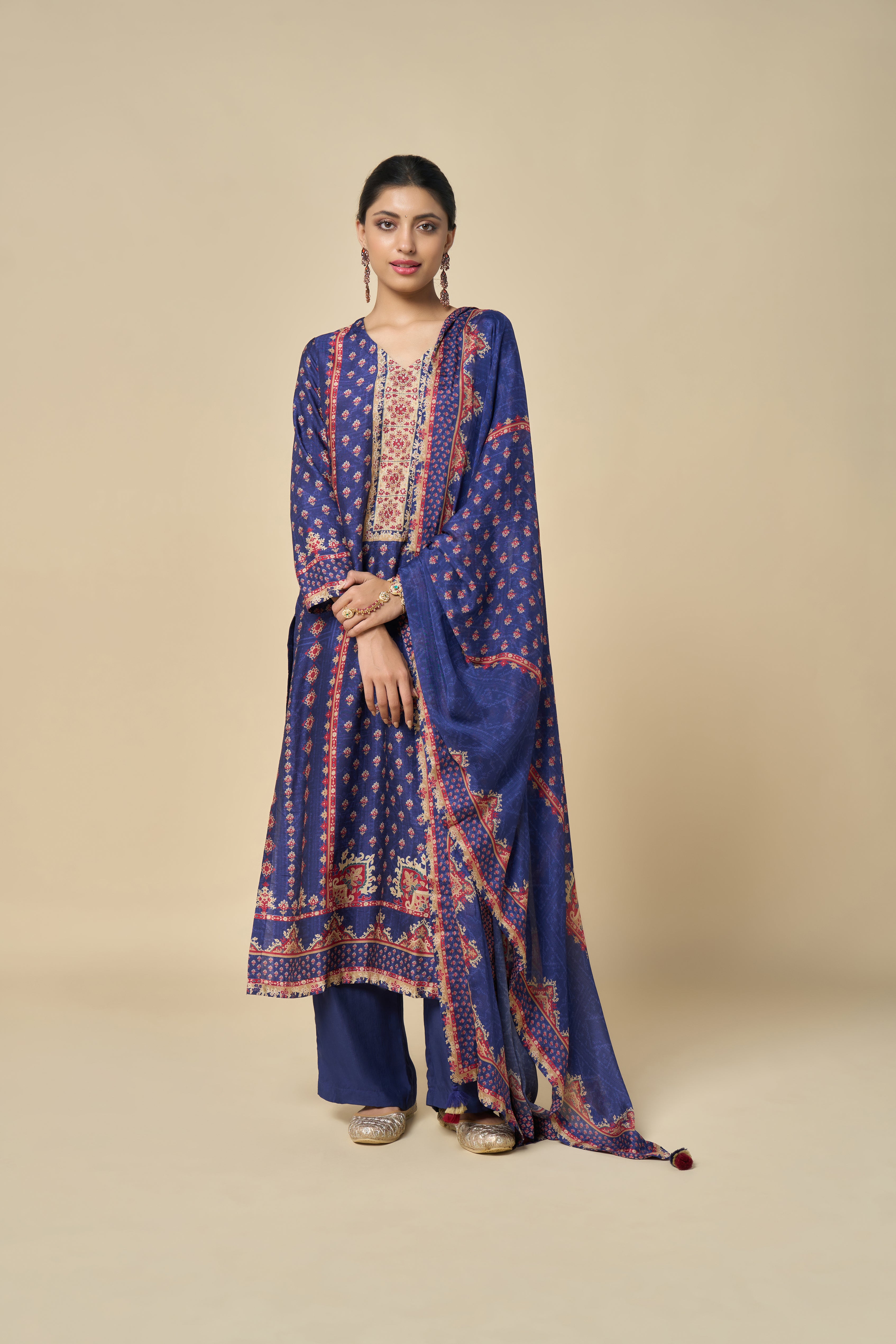 Amber Glow Unstitched Kurta Set - Blue