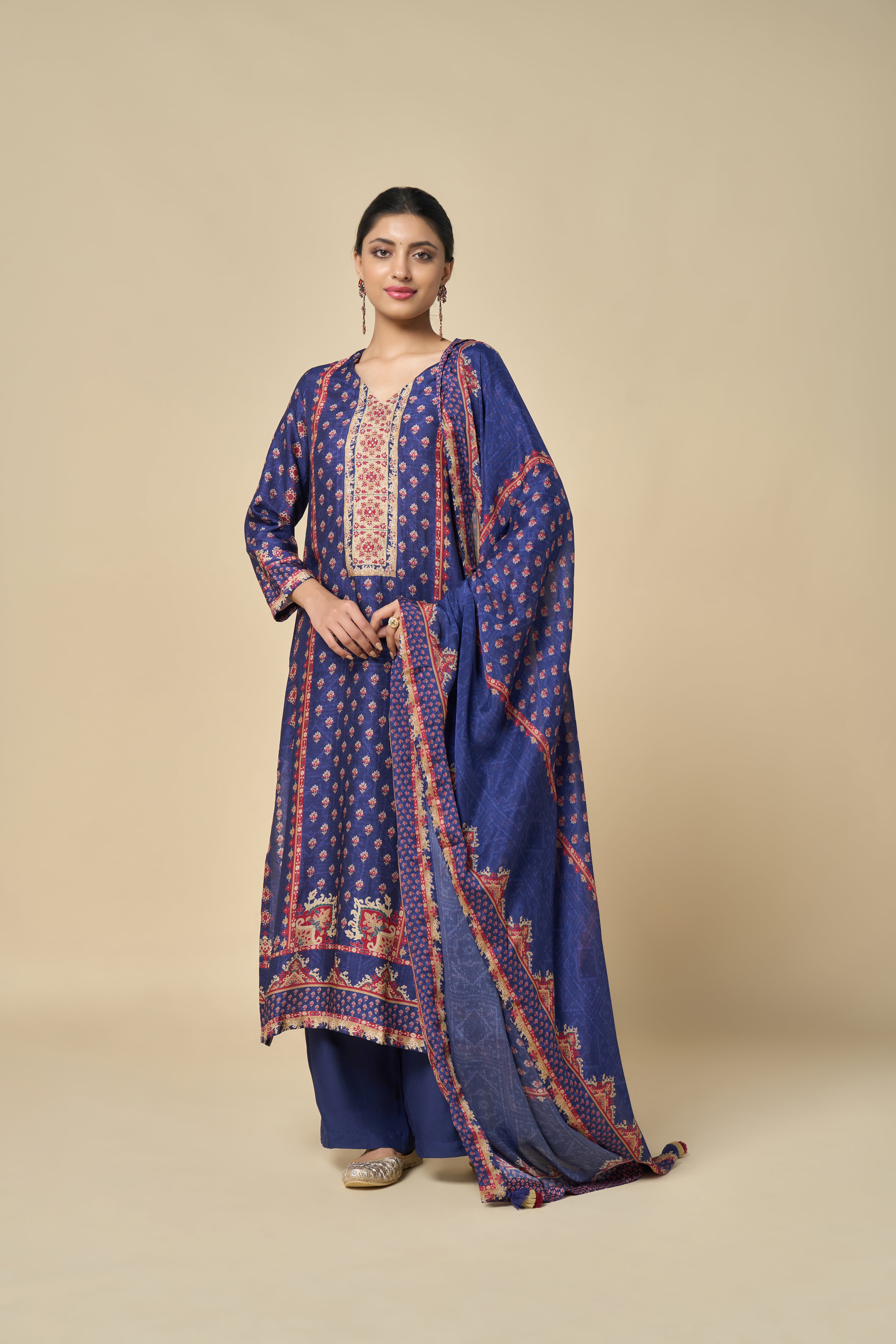 Amber Glow Unstitched Kurta Set - Blue