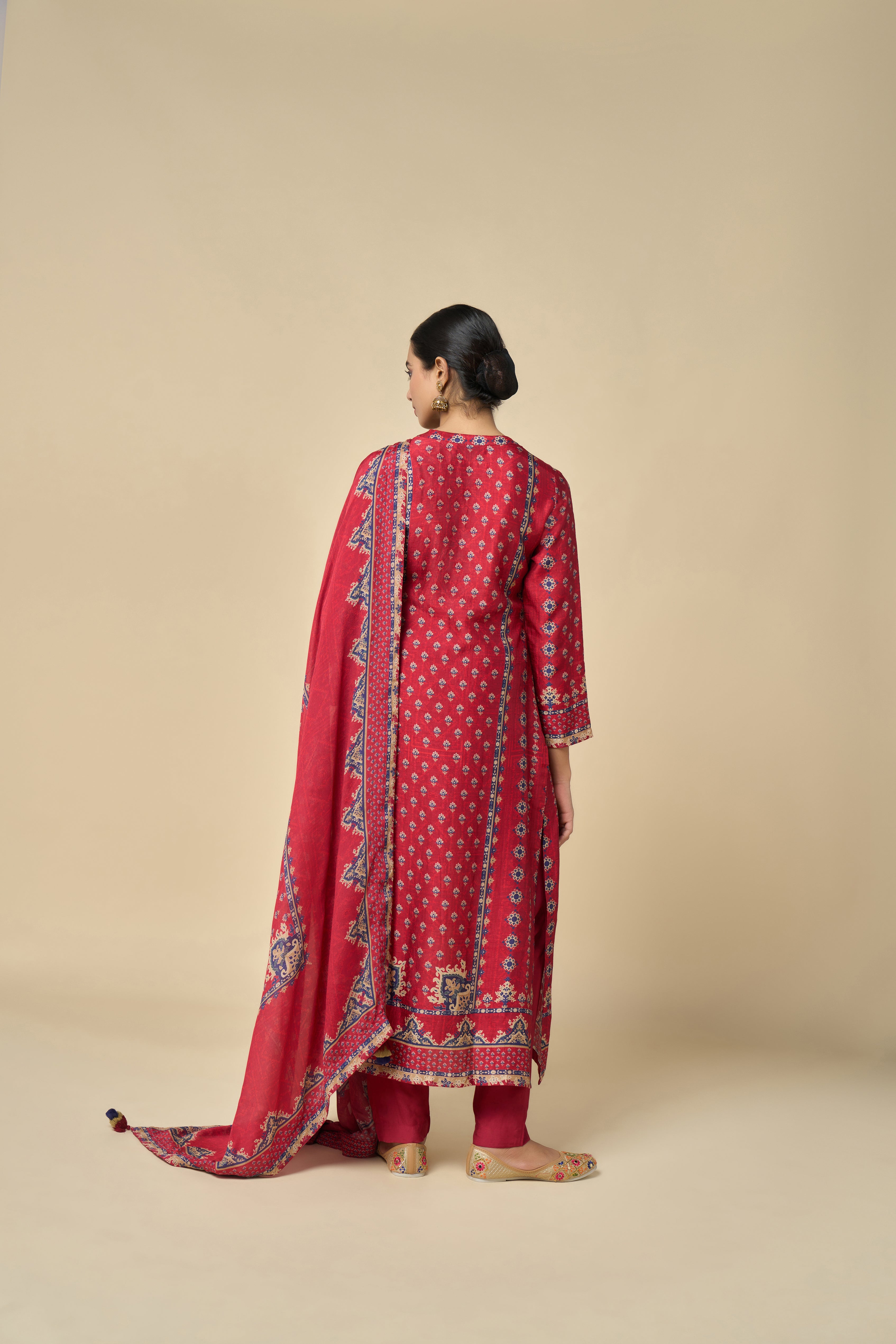 Marigold Unstitched Kurta Set - Maroon