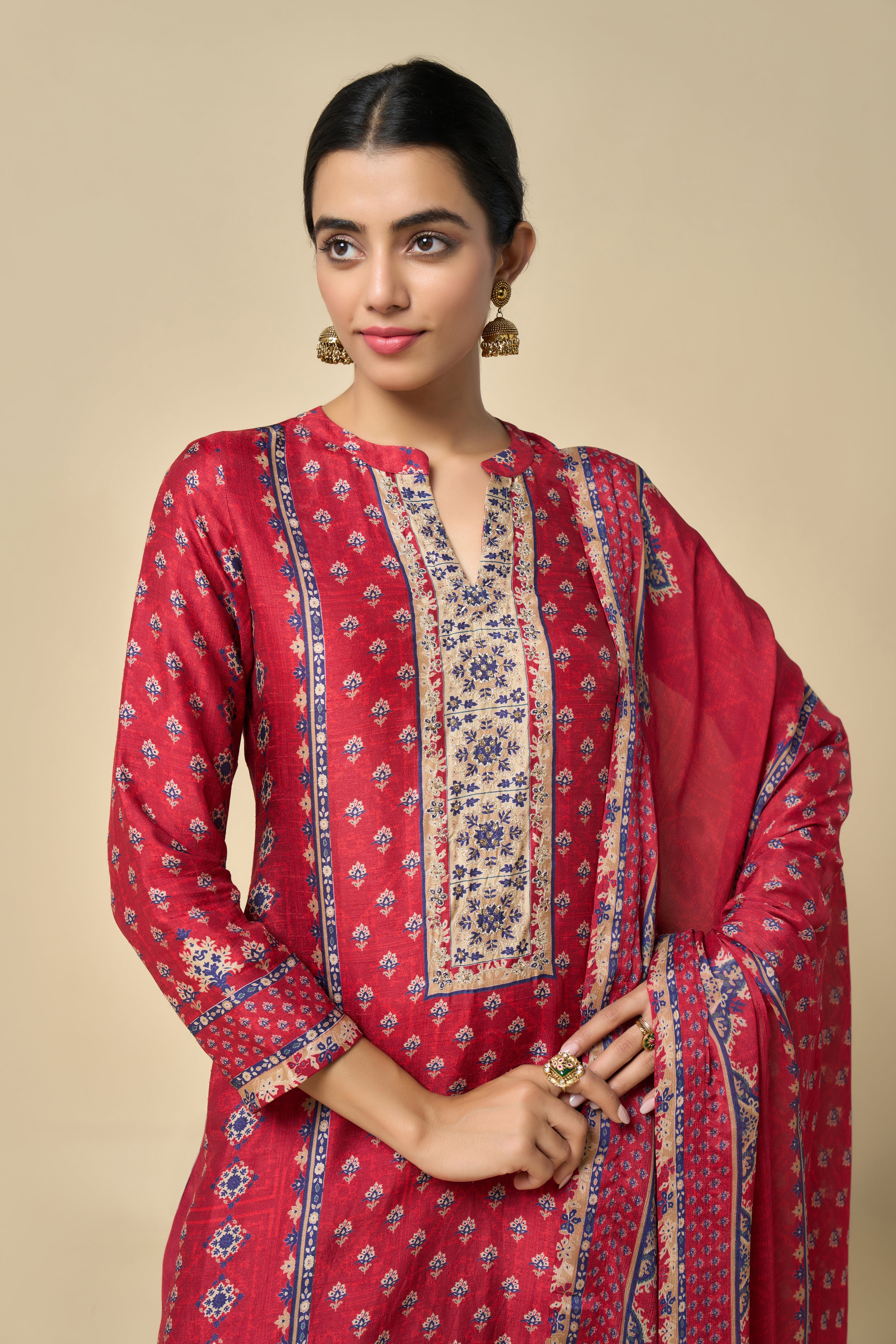 Marigold Unstitched Kurta Set - Maroon