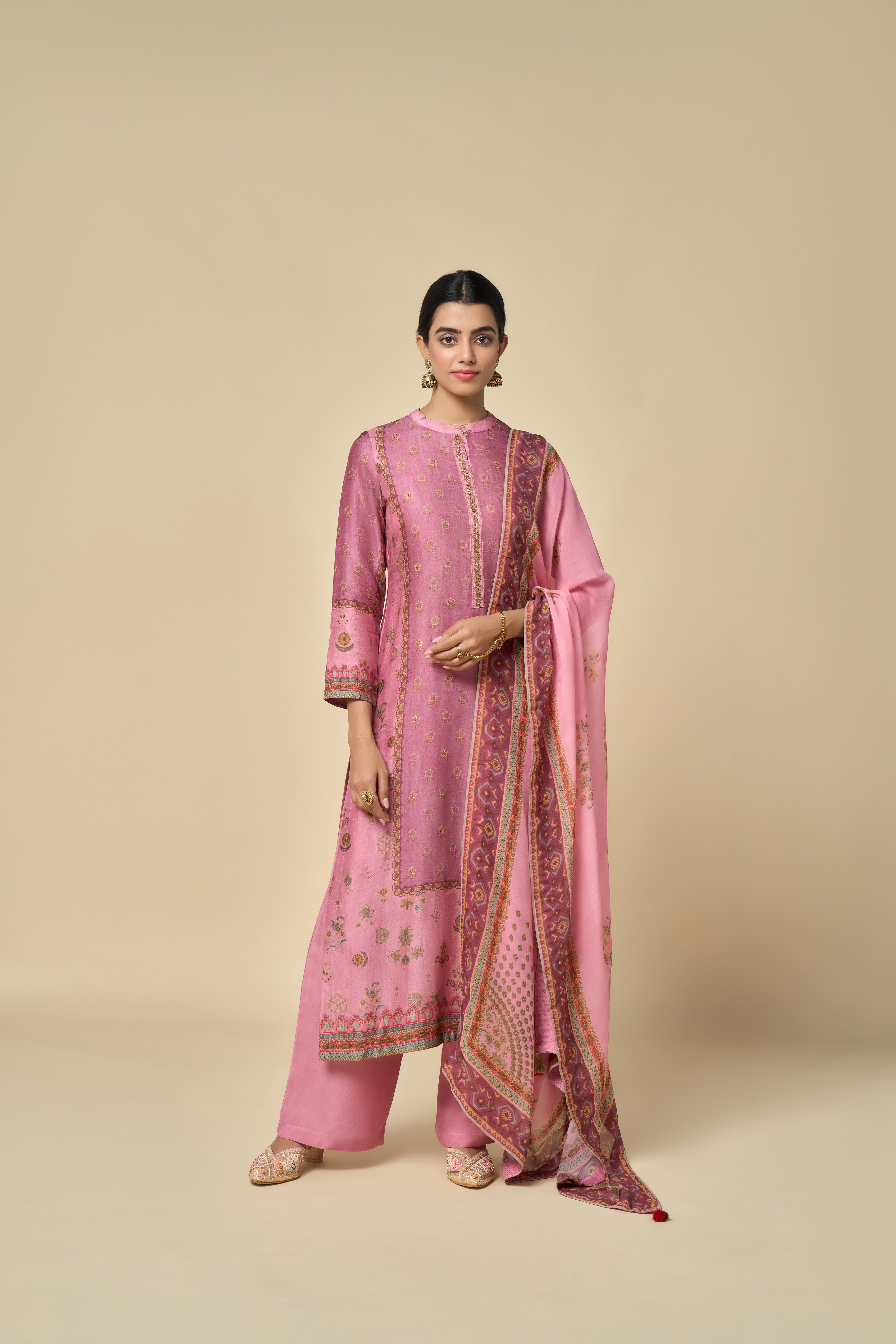 Gulzar Unstitched Kurta Set - Pink