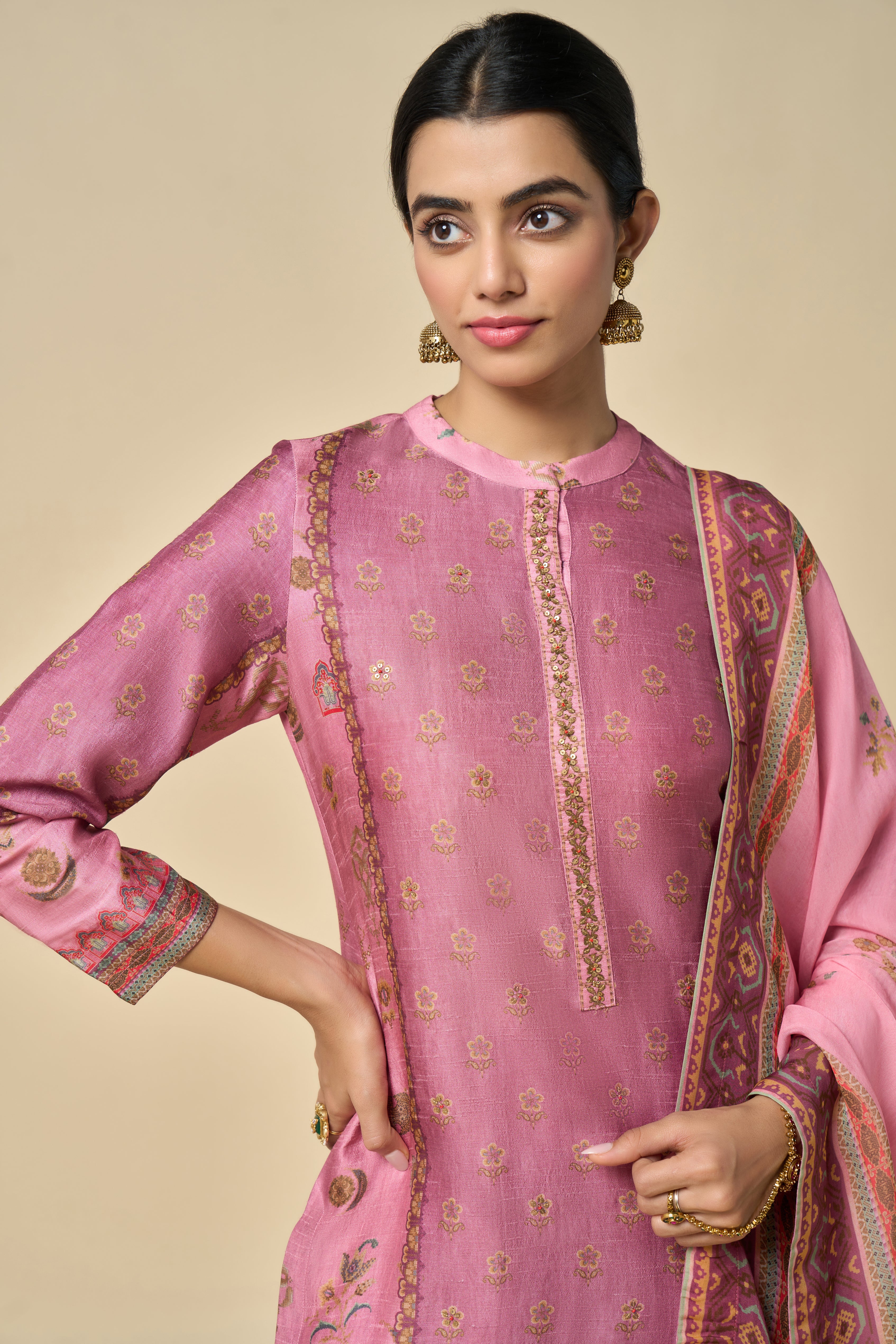 Gulzar Unstitched Kurta Set - Pink