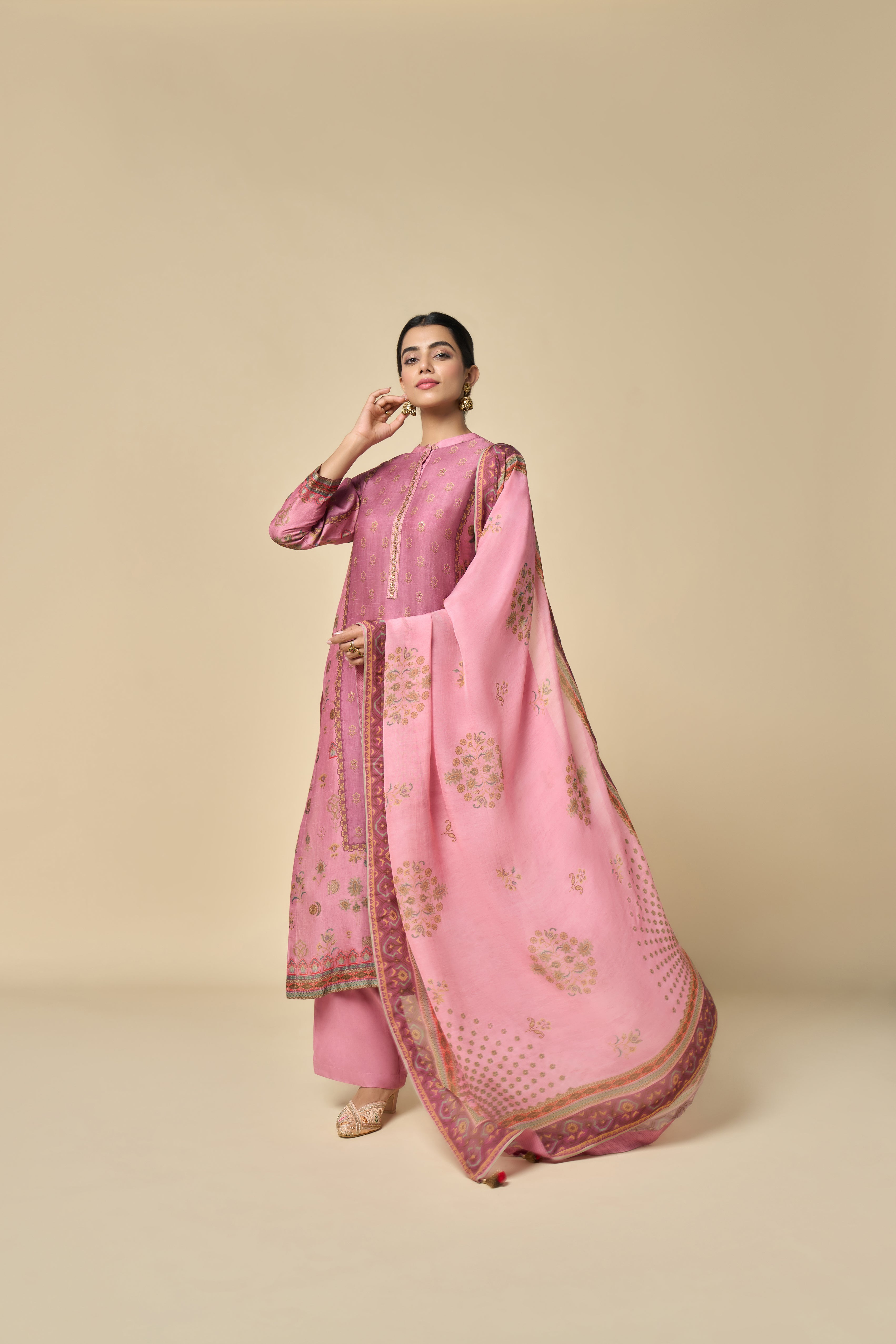 Gulzar Unstitched Kurta Set - Pink