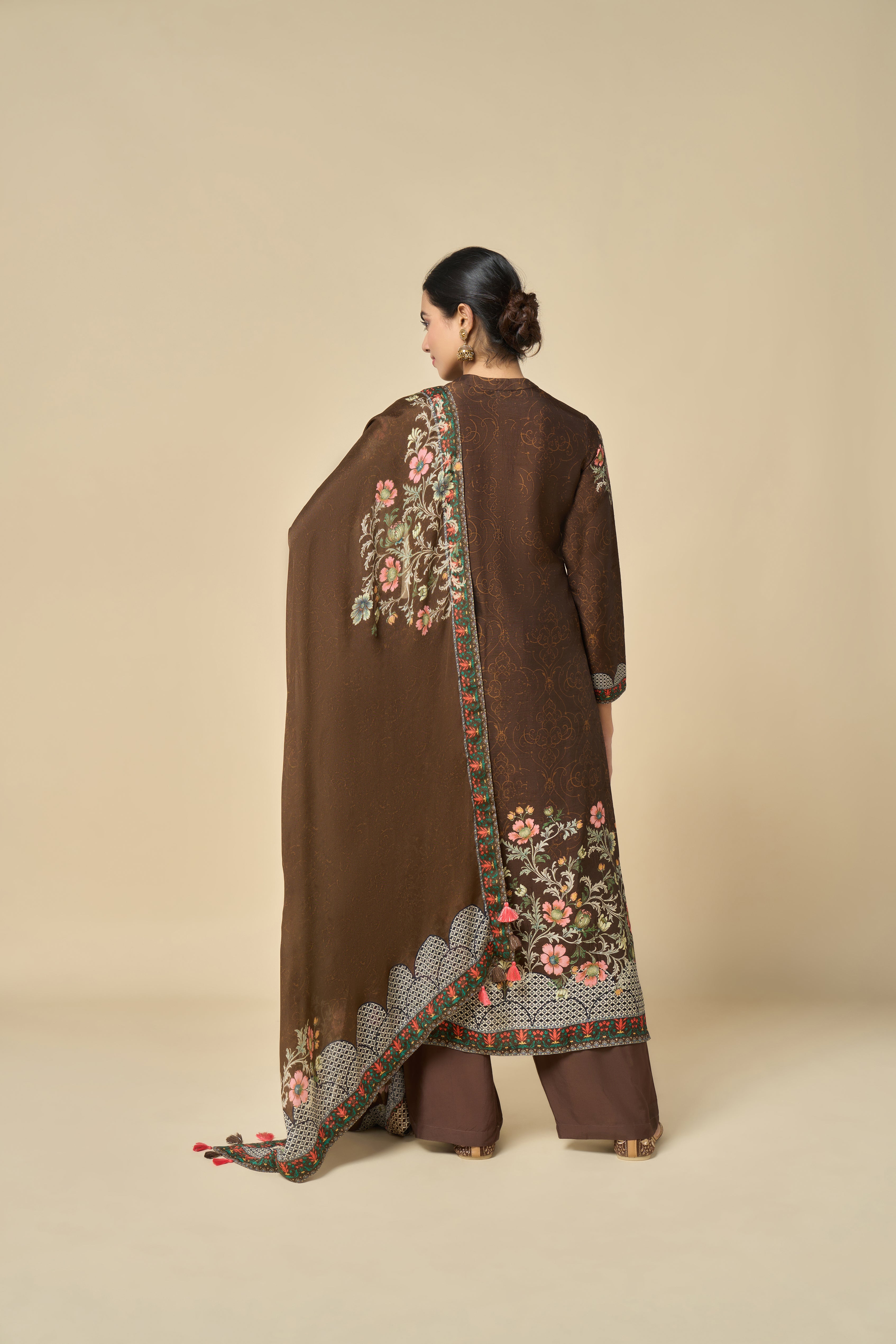 Zehra Unstitched Kurta Set - Brown