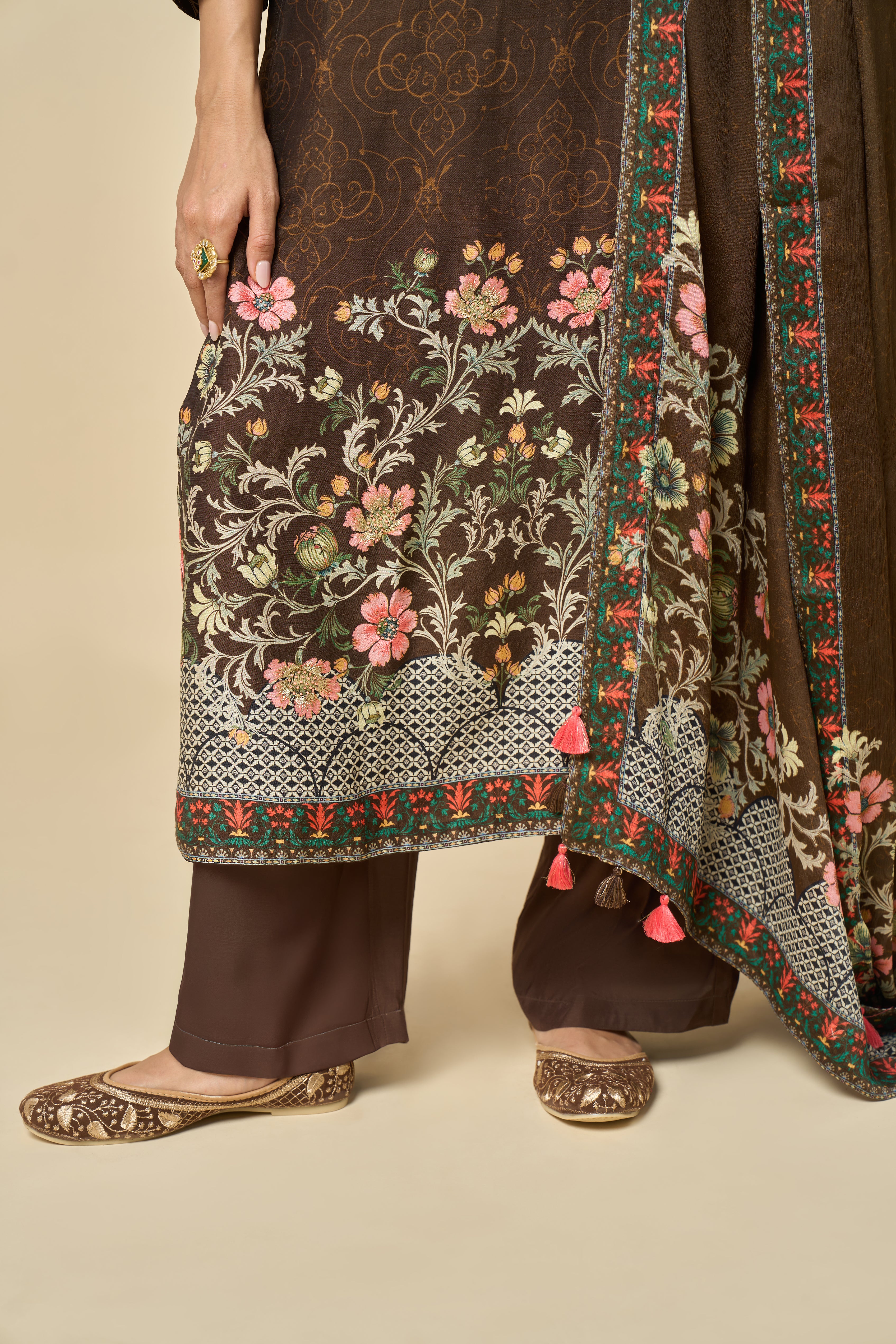 Zehra Unstitched Kurta Set - Brown