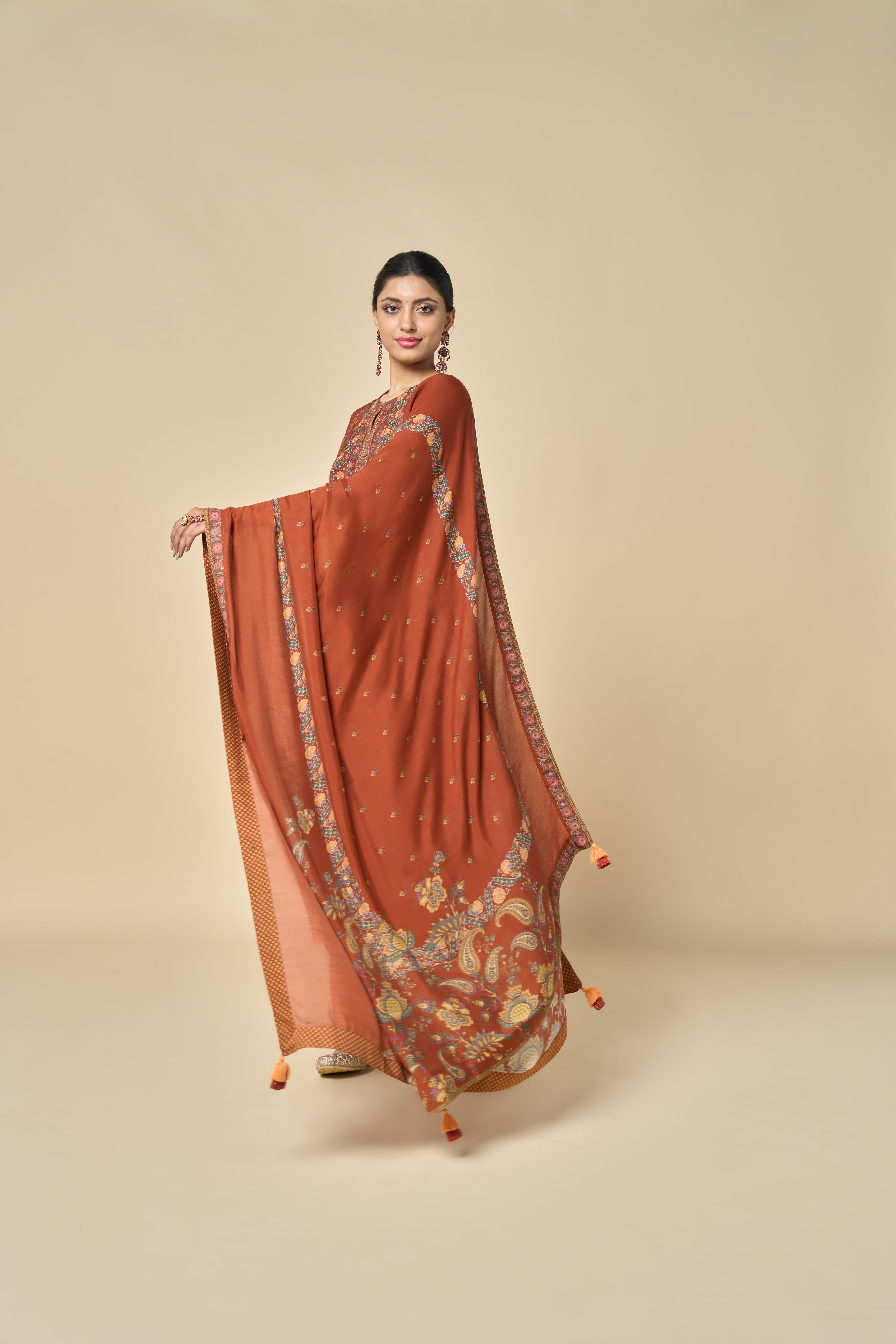 Hoor Unstitched Kurta Set - Rust