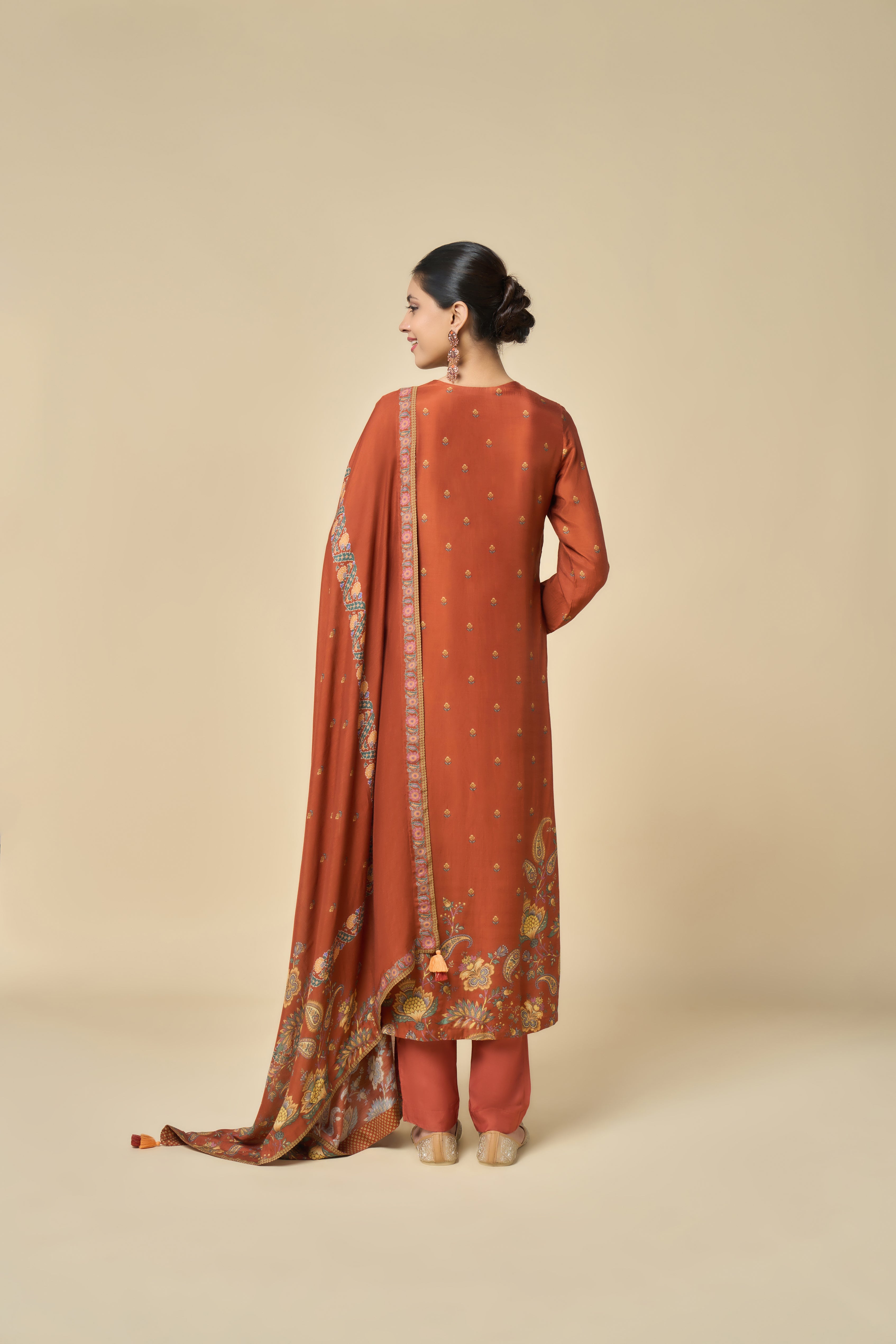 Hoor Unstitched Kurta Set - Rust