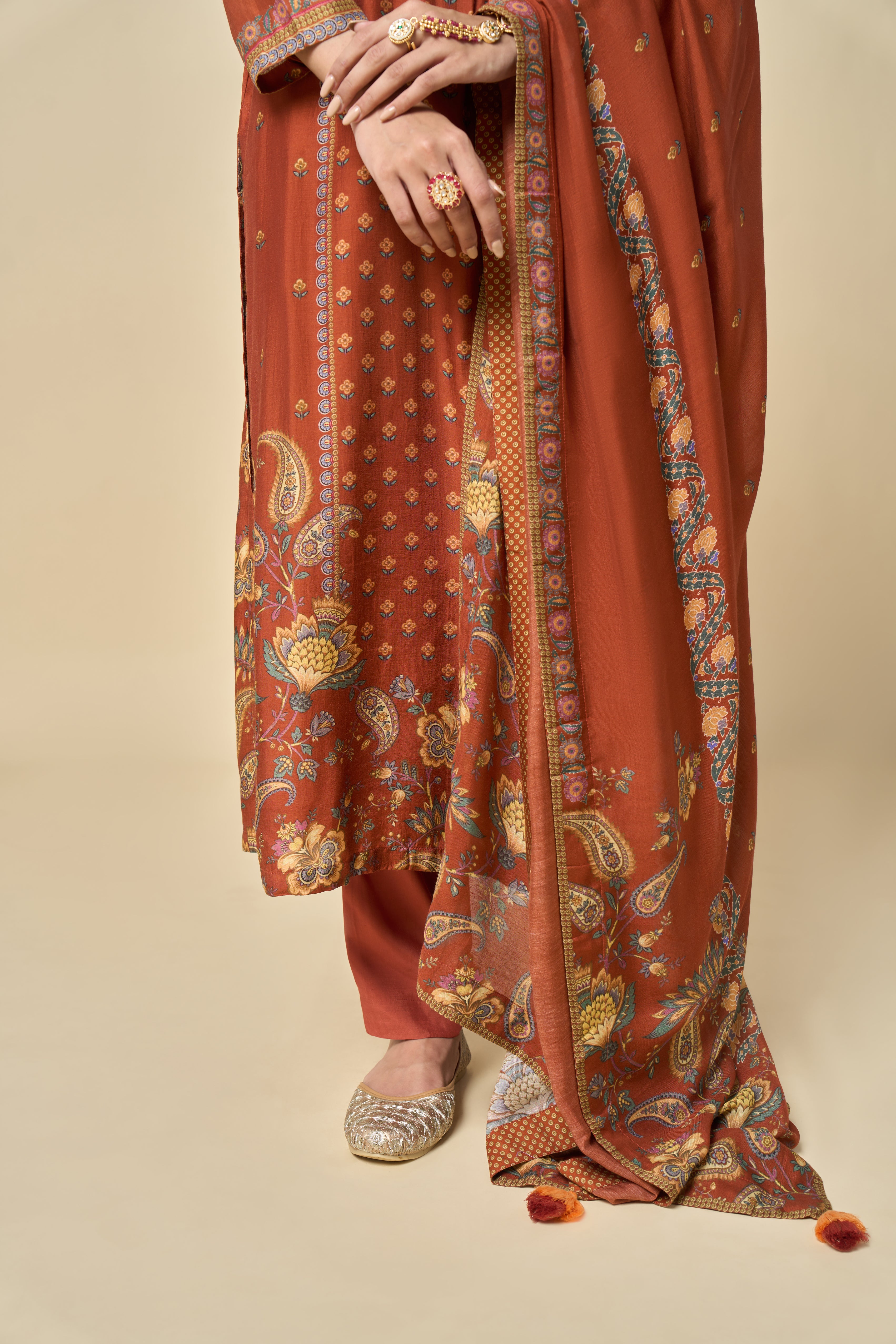 Hoor Unstitched Kurta Set - Rust