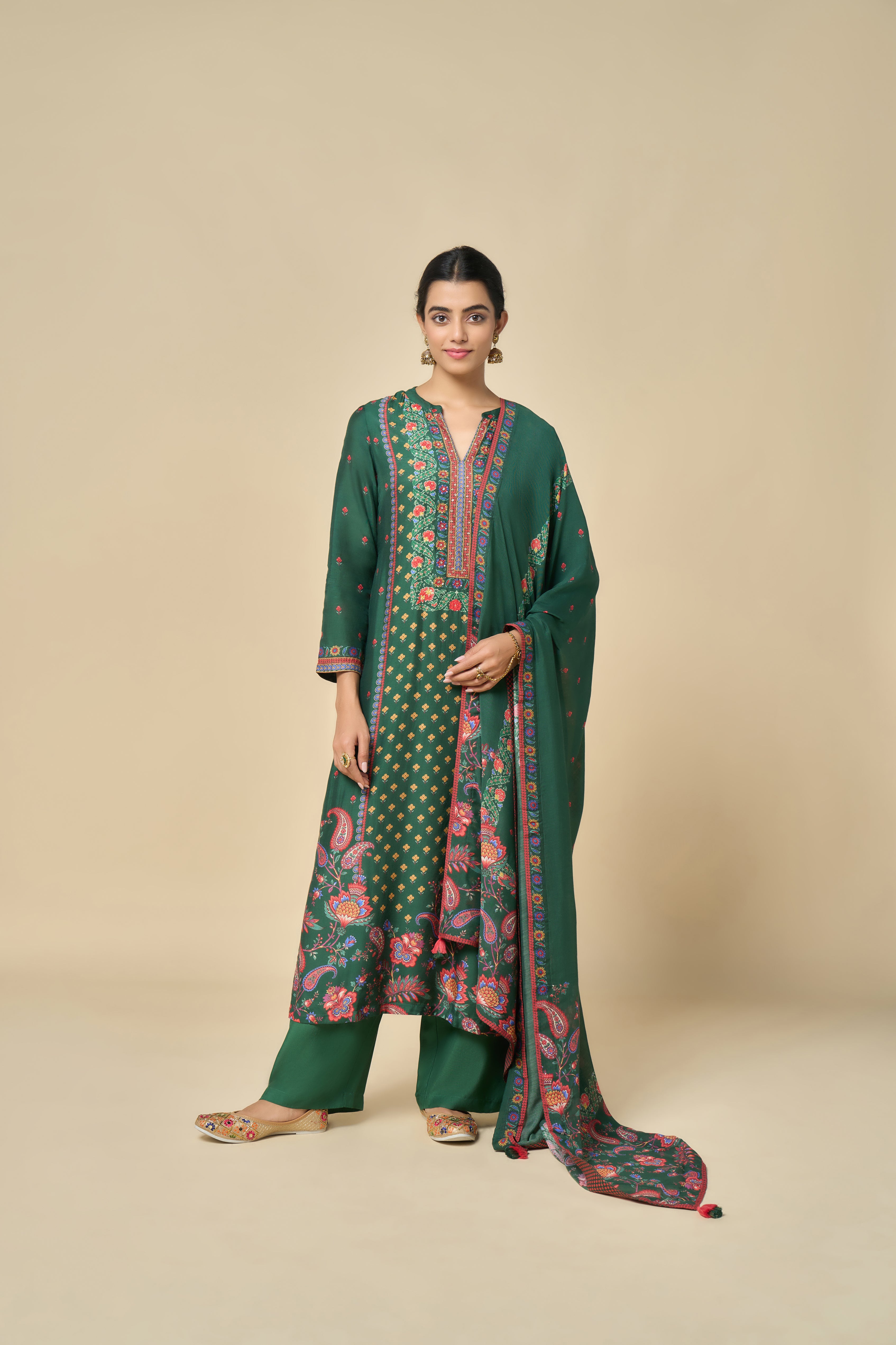 Safa Unstitched Kurta Set - Green