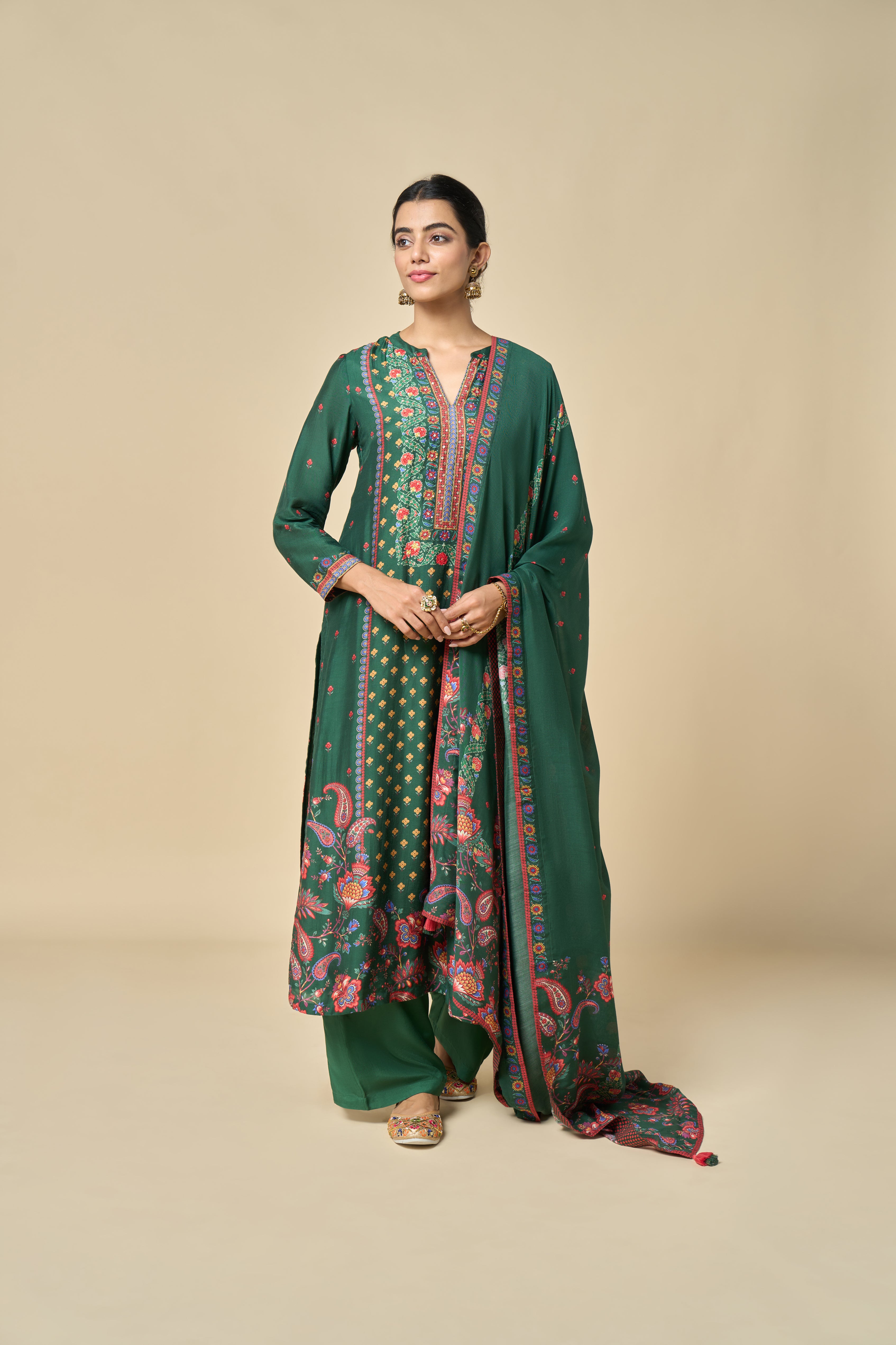 Safa Unstitched Kurta Set - Green