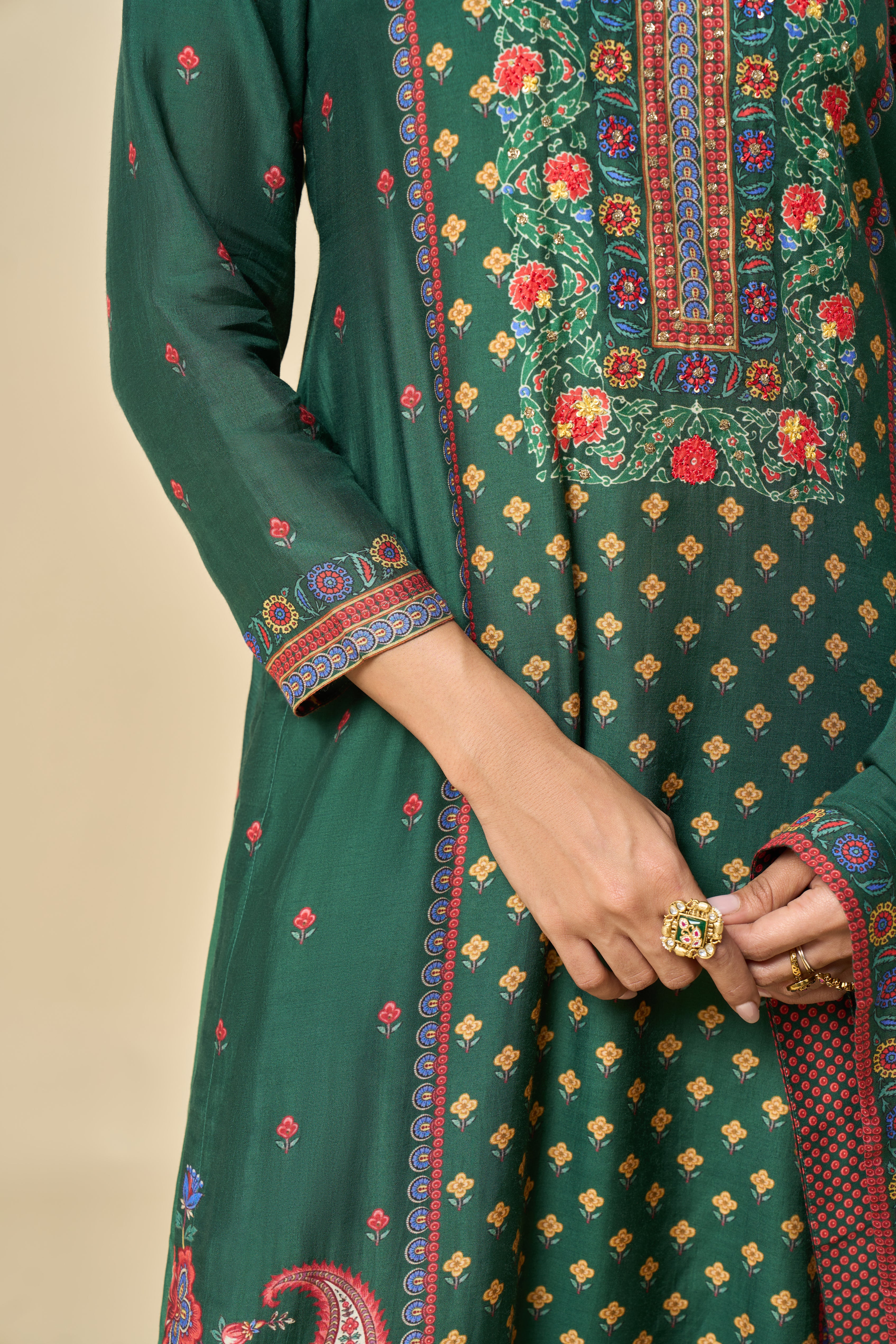 Safa Unstitched Kurta Set - Green