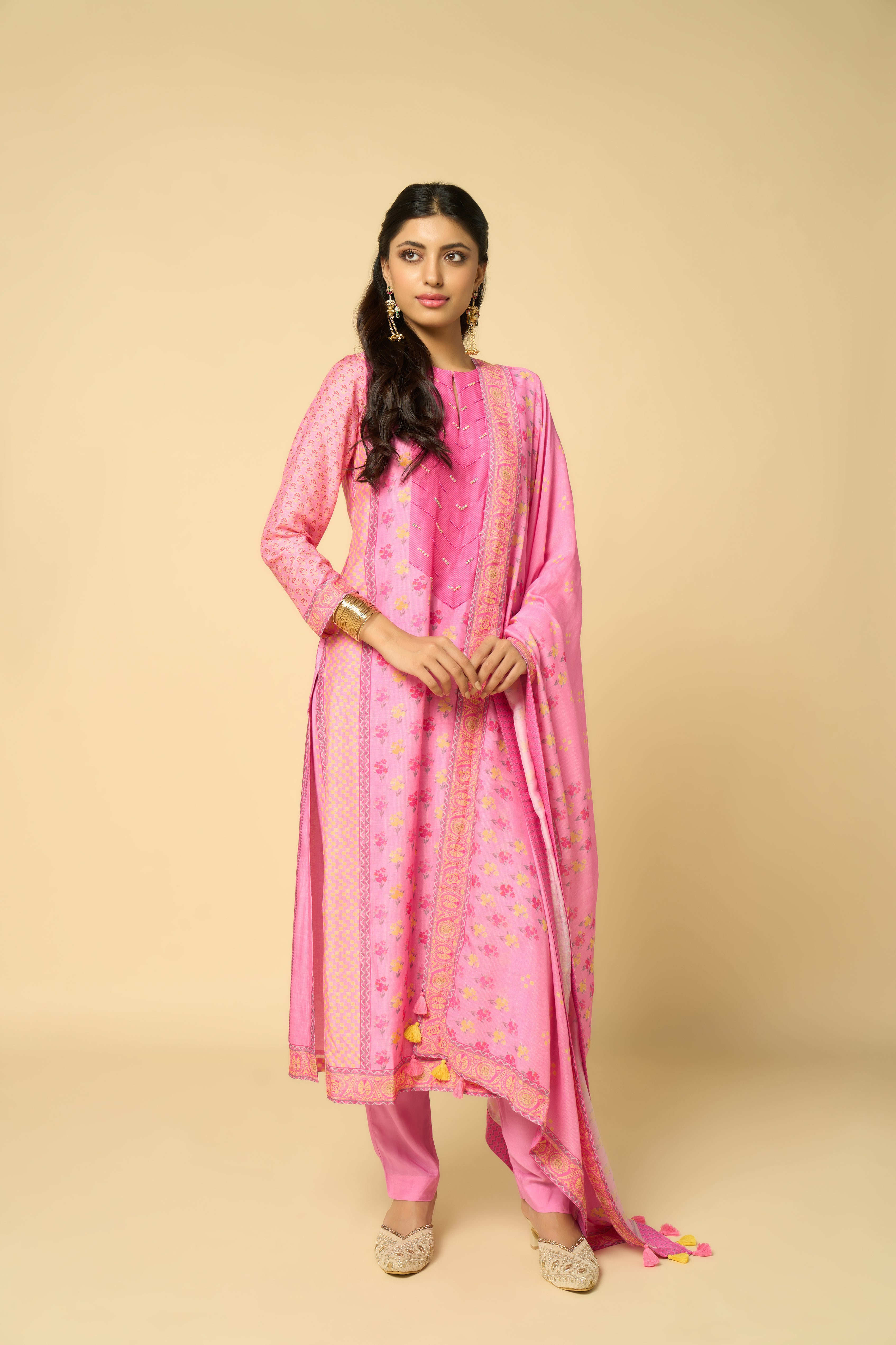 Gulnaar Unstitched Kurta Set - Pink