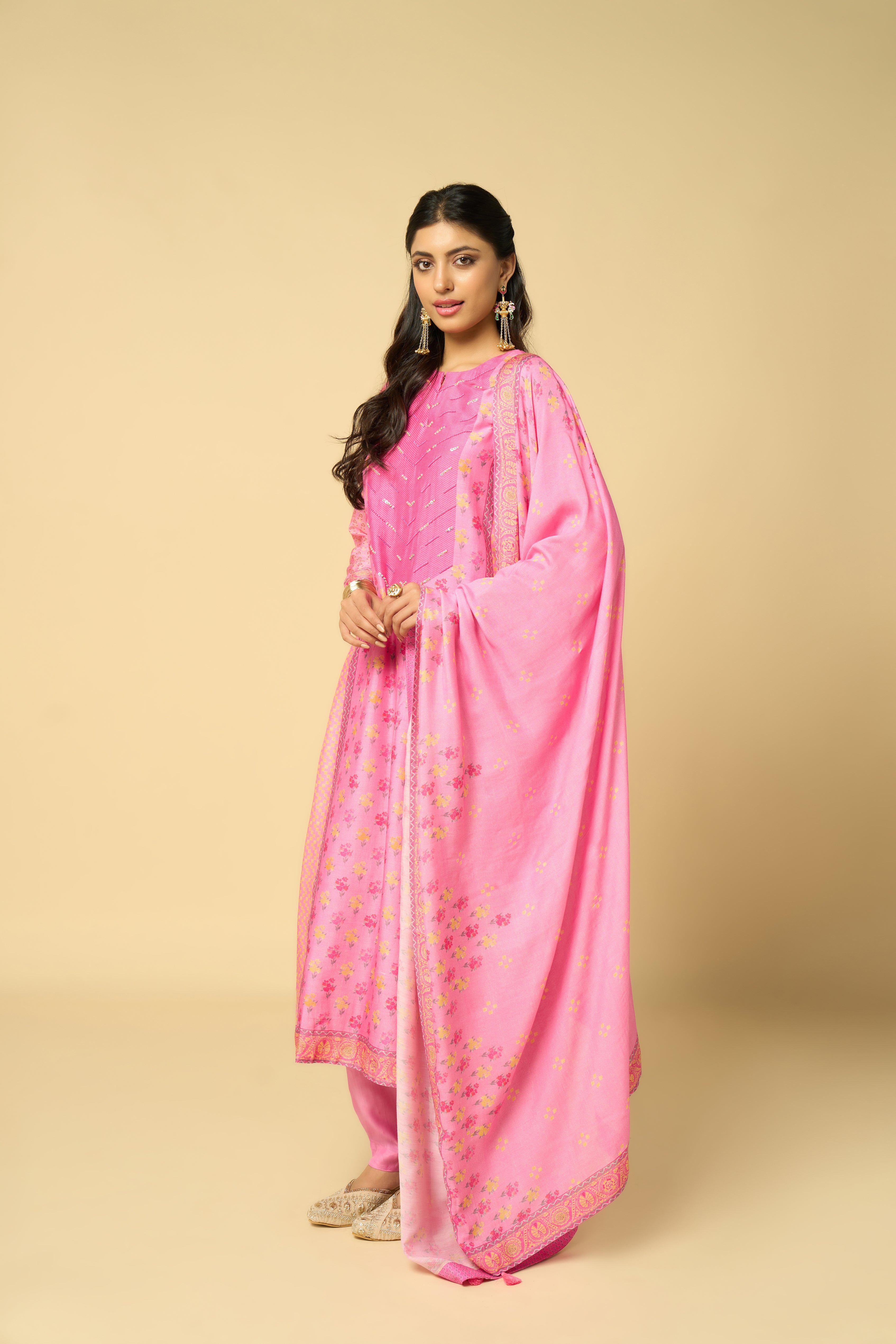 Gulnaar Unstitched Kurta Set - Pink