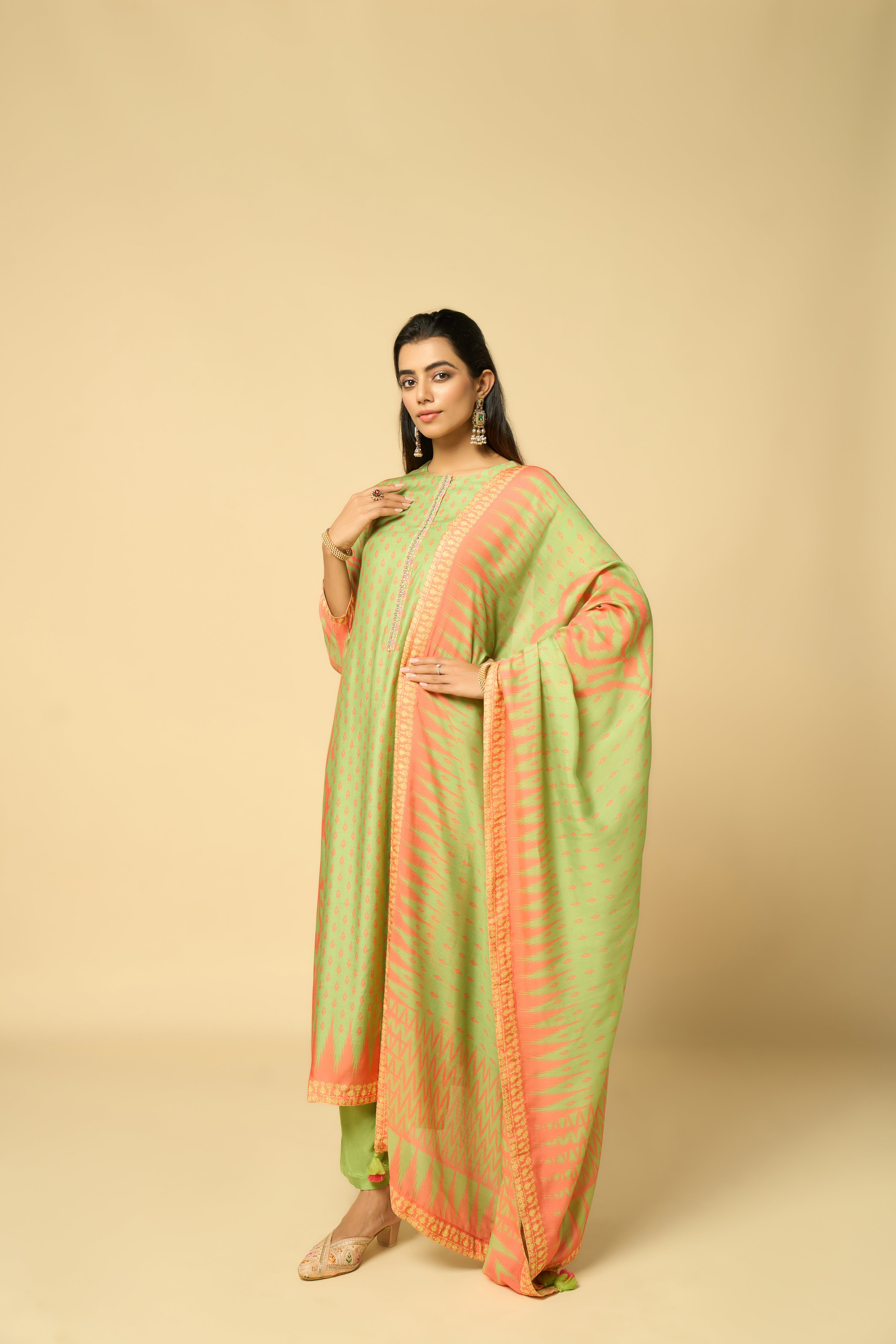 Phoolbari Unstitched Kurta Set - Green