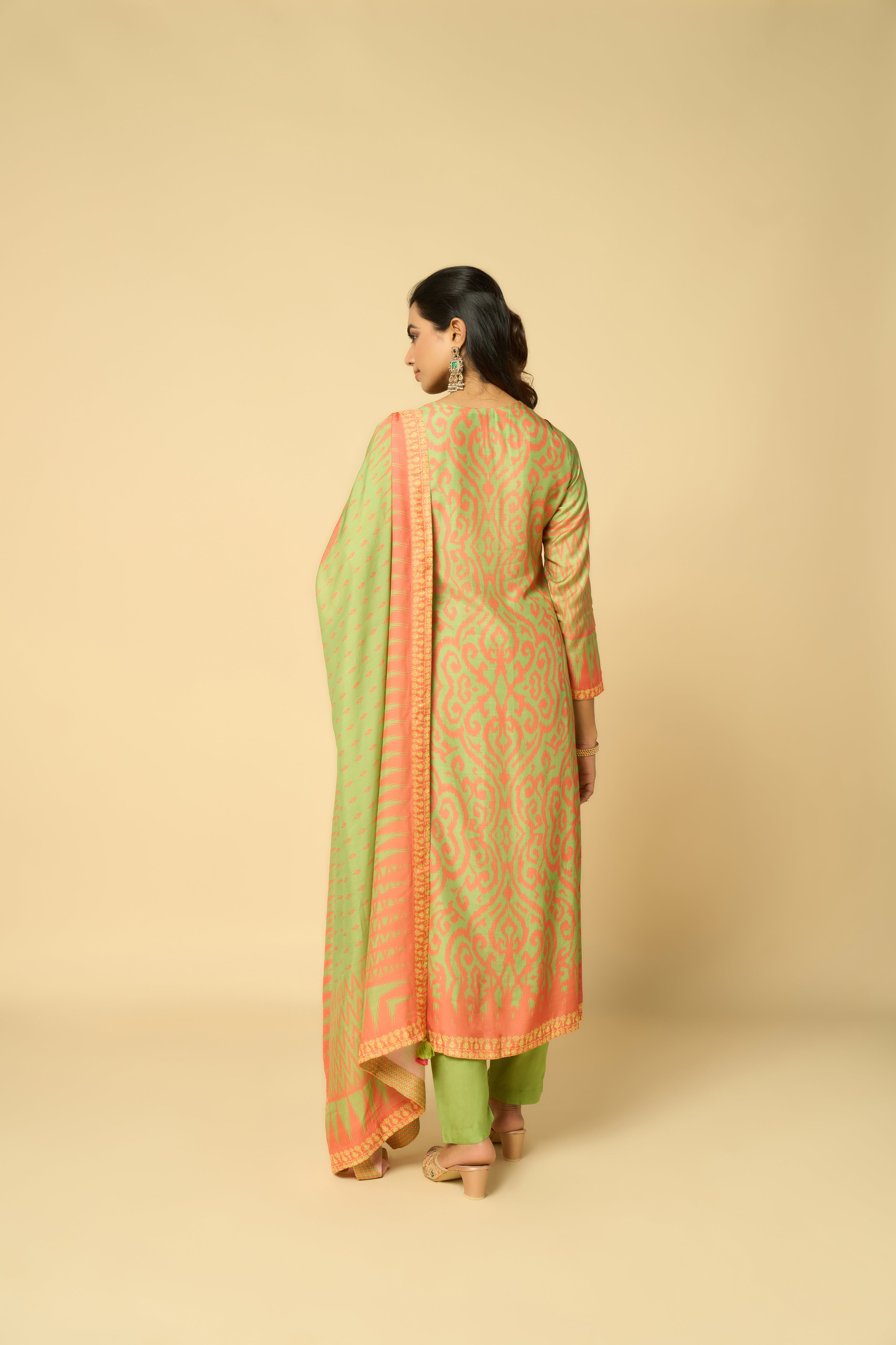 Phoolbari Unstitched Kurta Set - Green